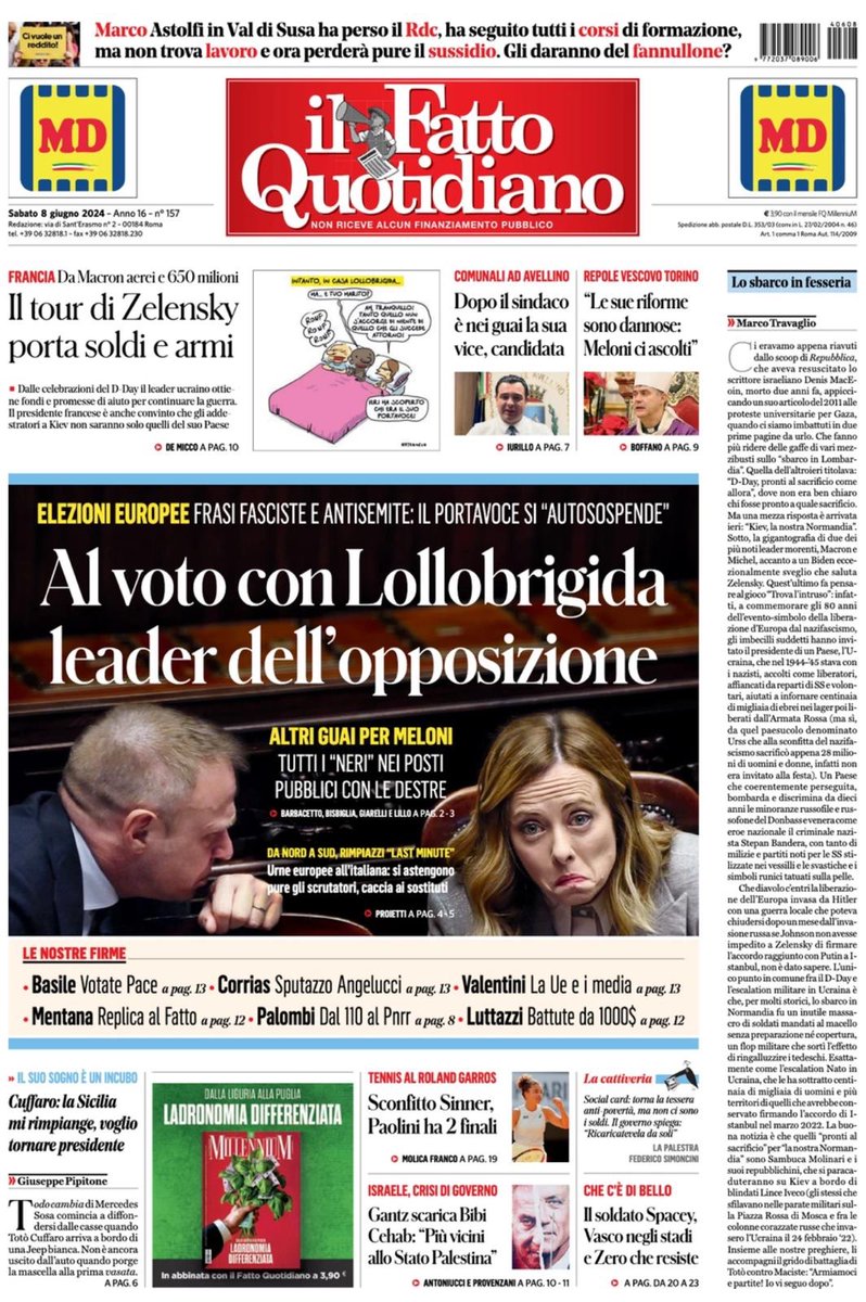 marsetac's tweet photo. Avrei potuto, come faccio di tanto in tanto, confutare punto per punto l'ignobile editoriale di @marcotravaglio, apparso ieri sul @fattoquotidiano, infarcito dalla solita massiccia dose di falsità, ricostruzioni storiche completamente sballate e "verità" alternative. Ma stavolta è forse più interessante vedere come ormai l'aspirante ministro della propaganda del Reich putiniano abbia ormai palesato la volontà di fare da megafono di tutte, ma proprio tutte, le manomissioni della realtà architettate dal Cremlino per giustificare una guerra ingiustificabile.

Definire un "intruso" il Presidente ucraino Zelensky, presente alle celebrazioni per la commemorazione dello sbarco in Normandia, perché l'Ucraina "nel 1944-'45 stava con i nazisti", e i collaborazionisti avrebbero contribuito "ad infornare centinaia di migliaia di ebrei, poi liberati dall'Armata Rossa", significa nei fatti amputare la storia fino a riscriverla, attività alla quale a Mosca si dedicano ormai da anni. Perché è vero che, all'arrivo dei tedeschi, in Ucraina saltarono fuori 200mila collaborazionisti, ma anche che in Russia se ne contarono almeno il doppio, dato ovviamente taciuto dal nostro.

Per non contare il fatto che i milioni di morti dell'Armata Rossa erano sovietici e dunque provenienti da tutti gli Stati dell’Unione. Anche qui è interessante vedere come Travaglio ometta di fornire dettagli, aderendo al tentativo molto putiniano di rappresentare tutte le vittime come russe, sebbene a pagare il tributo più alto in proporzione alla popolazione furono semmai i bielorussi, con il doppio dei morti, e, appunto, gli ucraini con un terzo in più di caduti. Peraltro gli ucraini che combatterono contro i nazisti furono ben 6 milioni, 30 volte di più rispetto ai collaborazionisti, ma Travaglio preferisce comunque parlare dei secondi e “dimenticare” i primi, giusto per non far sfumare l'irripetibile opportunità di dipingere come nazista un intero popolo, giustificando così implicitamente la sua denazificazione.

Meglio rispolverare il solito Stephan Bandera, la cui elezione ad "eroe nazionale" sarebbe un'altra prova, secondo lui inconfutabile, dell'anima nera dell'Ucraina, sebbene questo nazionalista e collaborazionista, sia ricordato perché provò a rendere indipendente l'Ucraina (reduce dalla tragedia dell’Holodomor, la carestia indotta da Stalin, come conseguenza della fiera resistenza ucraina alla collettivizzazione delle terre, che uccise 6 milioni di persone) e non certo per i crimini che commise. D'altra parte sarebbe uno strano paese un'Ucraina nazista, in cui i partiti di estrema destra viaggiano su percentuali più basse delle nostre ed hanno un solo rappresentante in Parlamento.

Il copia e incolla delle esecrabili alterazioni storiche prosegue poi con i fatti del 2014, in merito ai quali Travaglio sposa spudoratamente l’inversione dei ruoli aggressore/aggredito partorita dalla macchina della disinformazione di Mosca, con i russi nelle vesti di eroici difensori delle popolazioni russofone e russofile martoriate dagli ucraini (ovviamente nazisti). Per comodità di chi legge, riporto in fondo il collegamento ad un mio vecchio thread, nel quale vengono sommariamente descritti questi amorevoli denazificatori e ometto di nominare la pletora di personaggi tutti russi e per gran parte legati al Cremlino e al FSB, che, senza alcun problema, hanno negli anni rilasciato interviste e scritto libri nei quali raccontano come siano riusciti a trasformare le proteste pacifiche in atto nel Donbas, in una vera e propria guerra, che dunque costrinse gli ucraini a difendersi. Ma si sa, per i cavalieri della propaganda è nazista un soldato ucraino con una croce uncinata tatuata sulla schiena che difende il proprio paese, mentre non lo è il miliziano russo che invade una terra straniera, uccide stupra e dichiara una guerra che senza di lui non ci sarebbe stata.

E poi via a riproporre il mito delle responsabilità (ovviamente tutte ucraine e occidentali) sull’accordo mancato, poco dopo l’invasione, versione già smentita dai fatti e da articoli di stampa specializzata, oltre al dato oggettivo, mai citato da Travaglio, che un accordo sottoscritto con Putin è più inutile di un suo editoriale, visto che fine hanno fatto tutti quelli sottoscritti dal Memorandum di Budapest (1994) in poi.

Ma non si può pretendere troppo da chi, con un rocambolesco esercizio di negazionismo, arriva a definire lo stesso sbarco in Normandia “un inutile massacro di soldati mandati al macello [...]. Esattamente come l’escalation NATO in Ucraina, che le ha sottratto centinaia di migliaia di uomini e più territori di quelli che avrebbe conservato firmando l’accordo di Istanbul nel marzo 2022”. Perché l’escalation è sempre colpa della NATO e non dell’invasore e la resa è per Travaglio in fondo un buon compromesso.

Vorrei comunque tranquillizzare il nostro solerte direttore della Pravda Quotidiana sul fatto che no, alle celebrazioni per la sconfitta del nazismo in Francia non c’erano intrusi, visto che l’unico potenziale intruso, quello che il nazismo lo predica e lo pratica da 25 anni, fortunatamente, per decenza, non è stato invitato. E’ semmai molto più fuori luogo un giornalista che travisa la libertà di stampa, trasformandola in diritto di menzogna e che approfitta delle libertà che l’Occidente gli concede per supportare chi quelle libertà le ha già sottratte al proprio popolo e vorrebbe toglierle anche a noi.