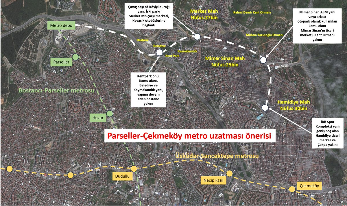 Bostancı-Parseller metrosunu dört durak daha uzatarak Çekmeköy'ün üç mahallesindeki 80 bin kişiye metro ulaştırmayı düşünür müsünüz? Merkezi ve boş kamu alanı mevcut olan 4 durak yeri önerisi detayıyla. <a href="/4444154/">İBB Ulaşım Yönetim Merkezi</a> <a href="/IBBcozummerkezi/">İBB Çözüm Merkezi</a> <a href="/metroistanbul/">Metro İstanbul</a>