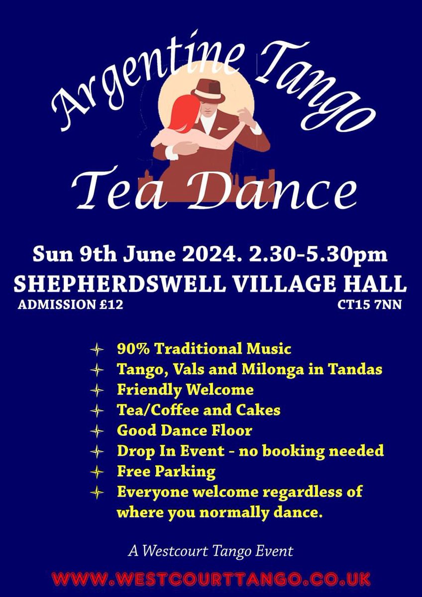 TangoJester's tweet image. This afternoon in Shepherdswell Village Hall at 2.30pm our monthly Argentine Tango Tea Dance. £12 on the door