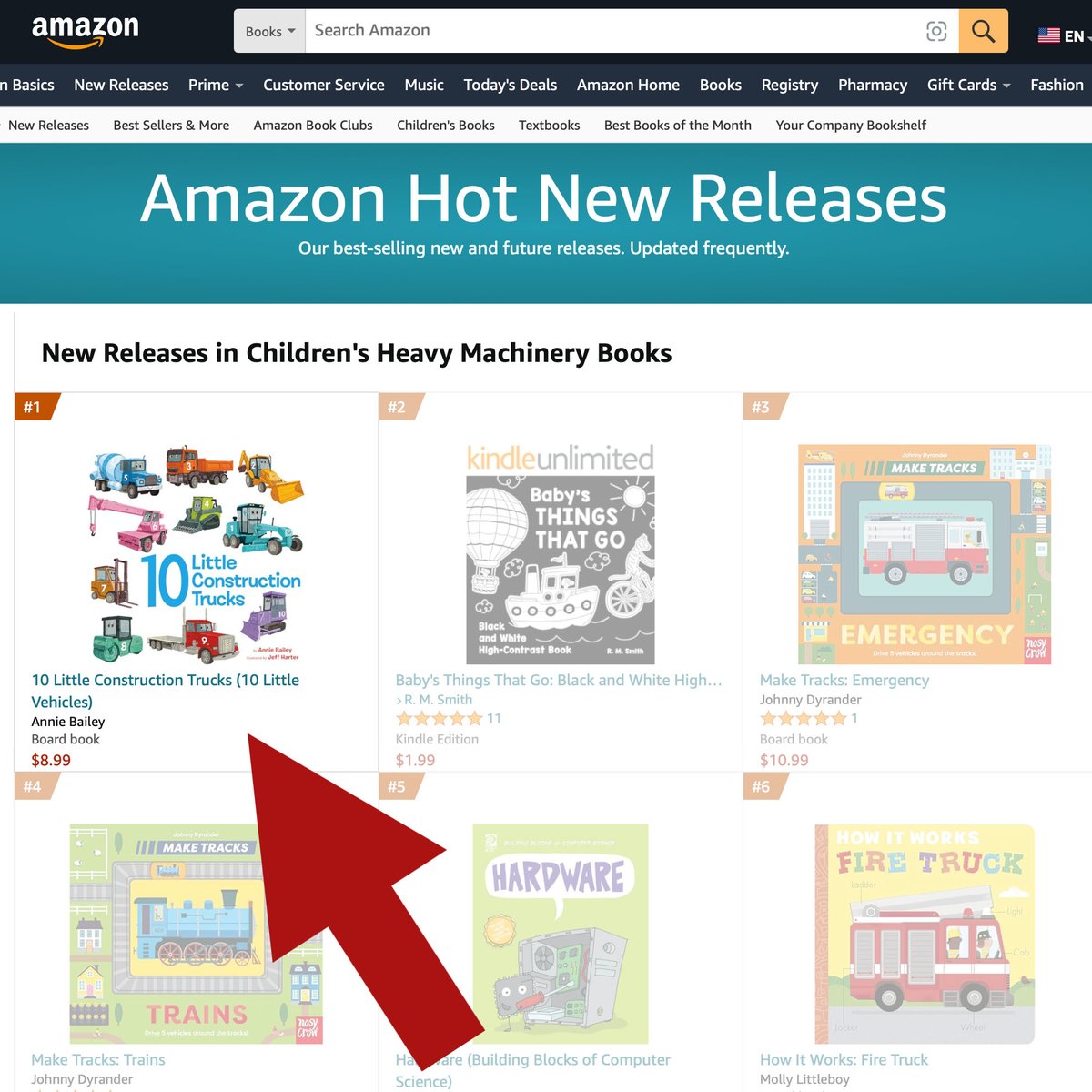 I am very excited to see that "10 Little Construction Trucks" is the #1 Hot New Release/Best Selling New Release on Amazon in children's heavy machinery books! 😊🚚🚛 Written by Annie Bailey and published by Double Books for Young Readers. Publish date June 18, 2024 #illustration