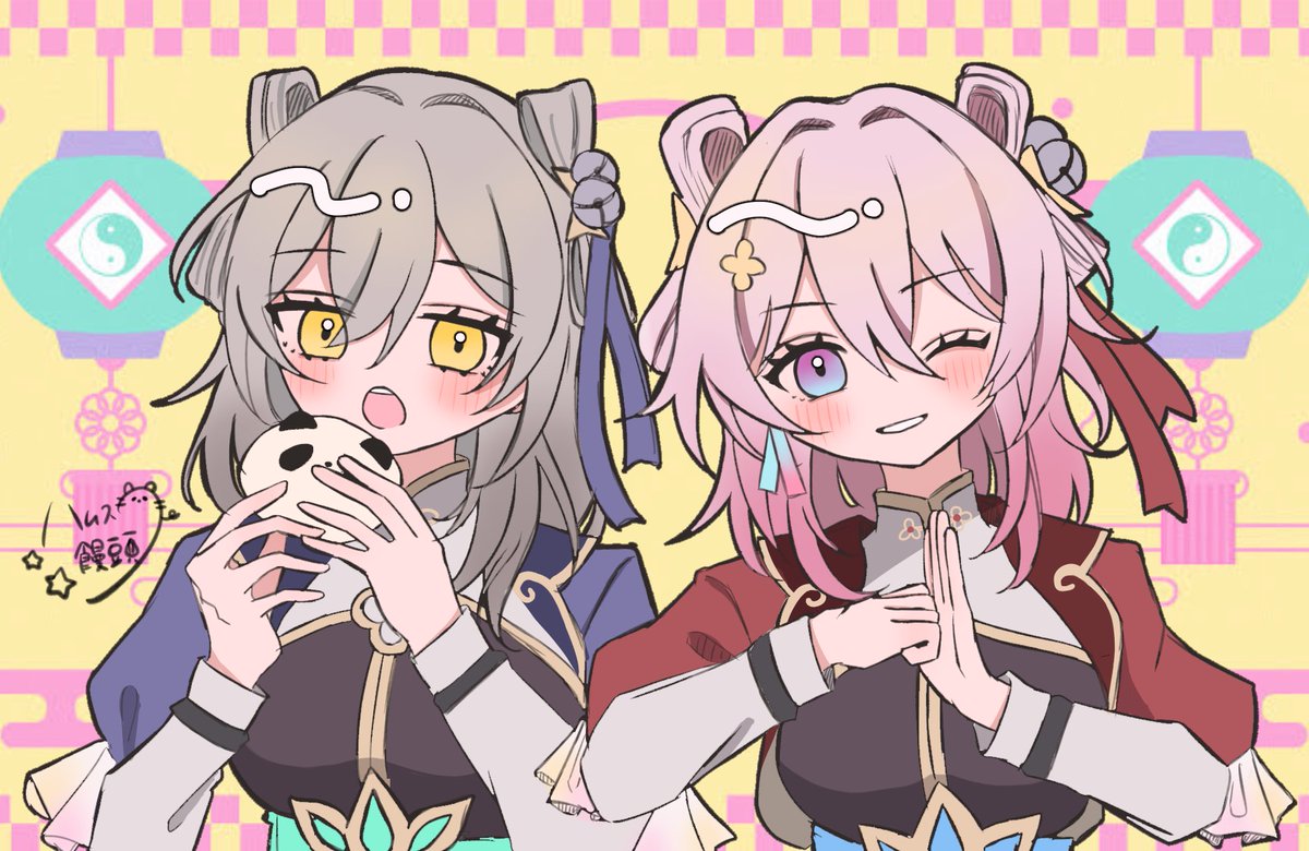 Ap2ri's tweet photo. 新衣装なのかと星！
双子コーデしてほしすぎる🩶🐼🩷
 #三月なのか
 #HonkaiStarRailArt 
 #HonkaiStarRail
 #March7th 
 #Stella https://t.co/V6CxUjRuzx