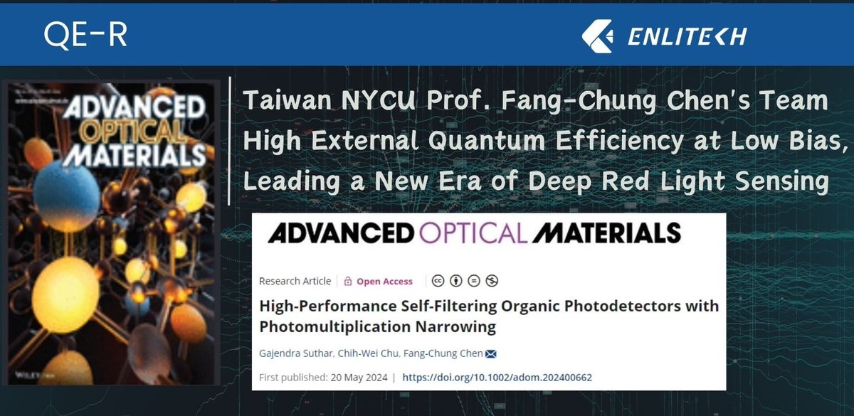 EnliTechnology's tweet photo. 👉Prof. Fang-Chung Chen's Team at National Yang Ming Chiao Tung University: High External Quantum Efficiency at Low Bias, Leading a New Era of Deep Red Light Sensing
#SolarSimulator #SunSimulator #QuantumEfficiency #Perovskite #SolarCell #Photodetector
https://t.co/PL3CuMaWca https://t.co/MkRSixU60c
