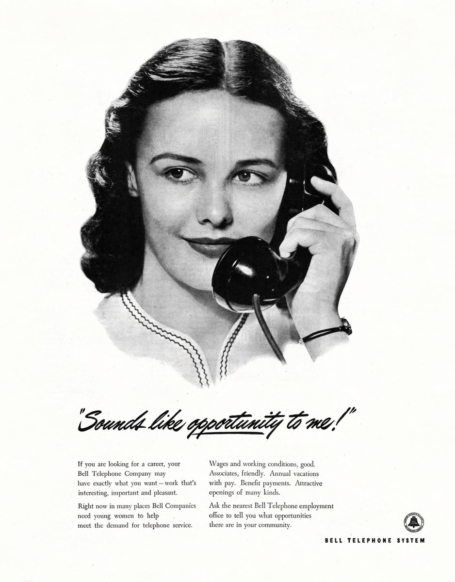LRonLacy's tweet photo. #THISWEEK in 1946
‘Sounds like*opportunity* to me!’
Bell Telephone System
Collier’s, June 8, 1946
#employment #BellTelephoneSystem #TelephoneOperator #telephones #illustration #illustrationart #1940s https://t.co/L1jpxYtxAw