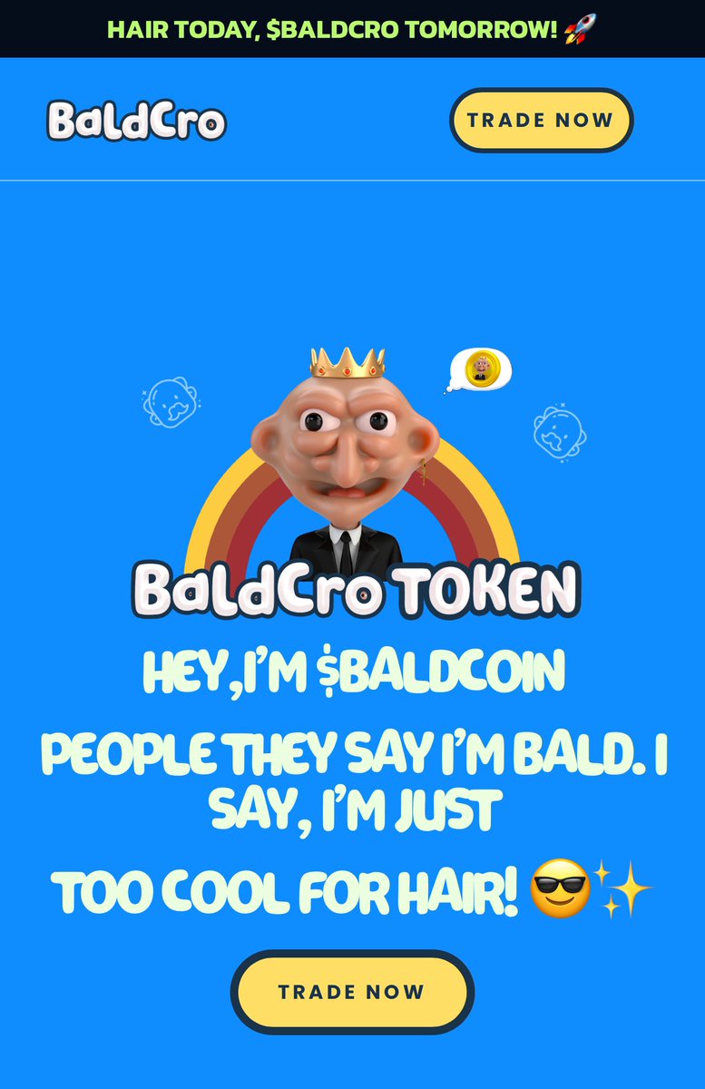 BaldCro's tweet photo. π **Big News!** π
π **The $BaldCro website is now LIVE!** π
π§β𦲠**Discover the future of decentralized finance and join the bald revolution!** π
π² **Check it out now:https://t.co/DGEdCeBcdT
π Letβs get bald and bold together! π₯
#BaldCro #CroFam #WebsiteLaunch https://t.co/nr9U9qtdcw