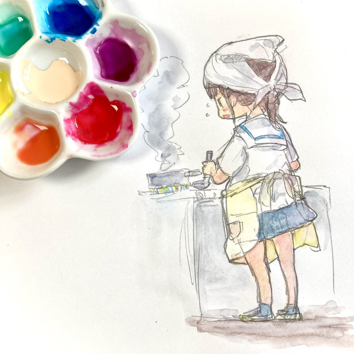 「梅皿を手に入れた。なるほど陶器のガラス面は水彩がはじかないので使いやすいのね 」|こーわのイラスト