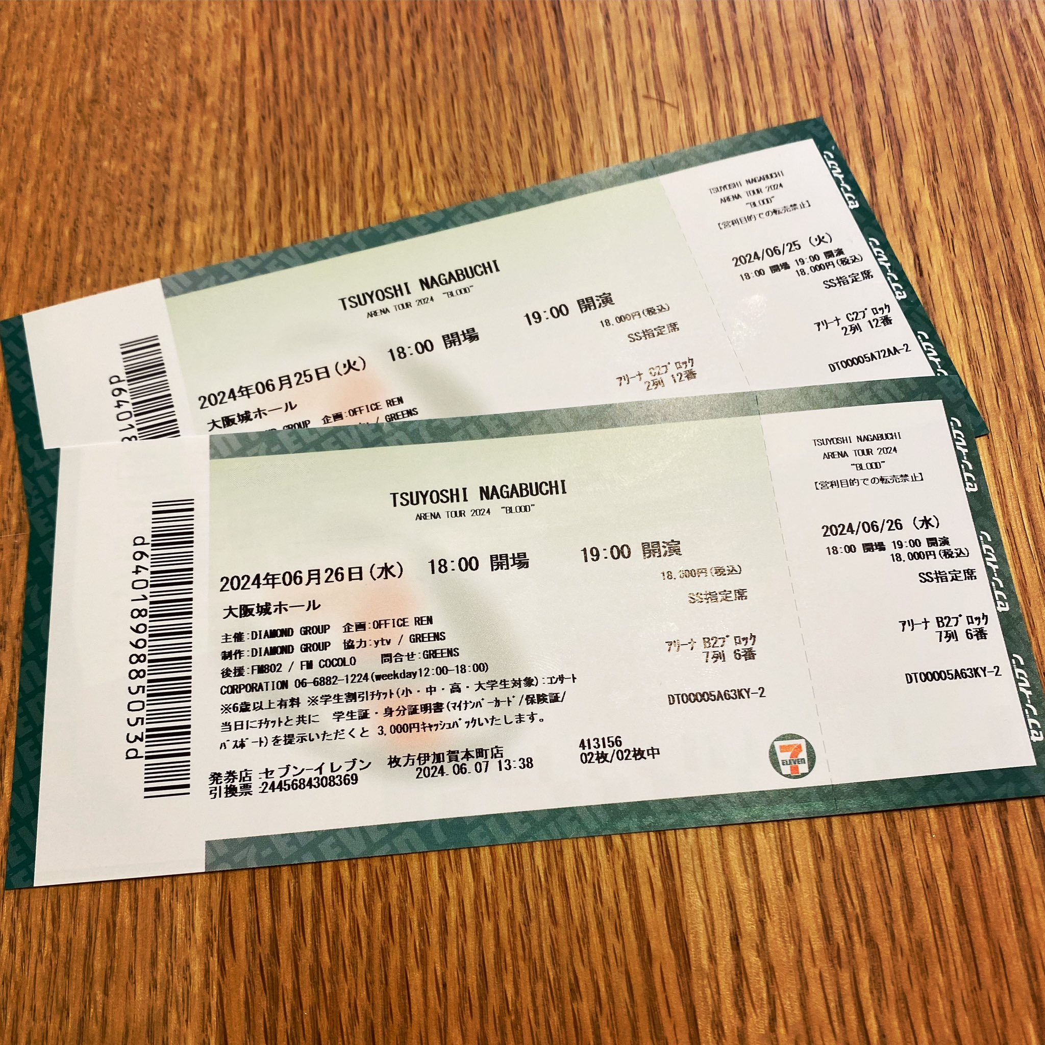 長渕剛 大阪城ホール ライブ チケット SS指定席アリーナC6 8列8番 