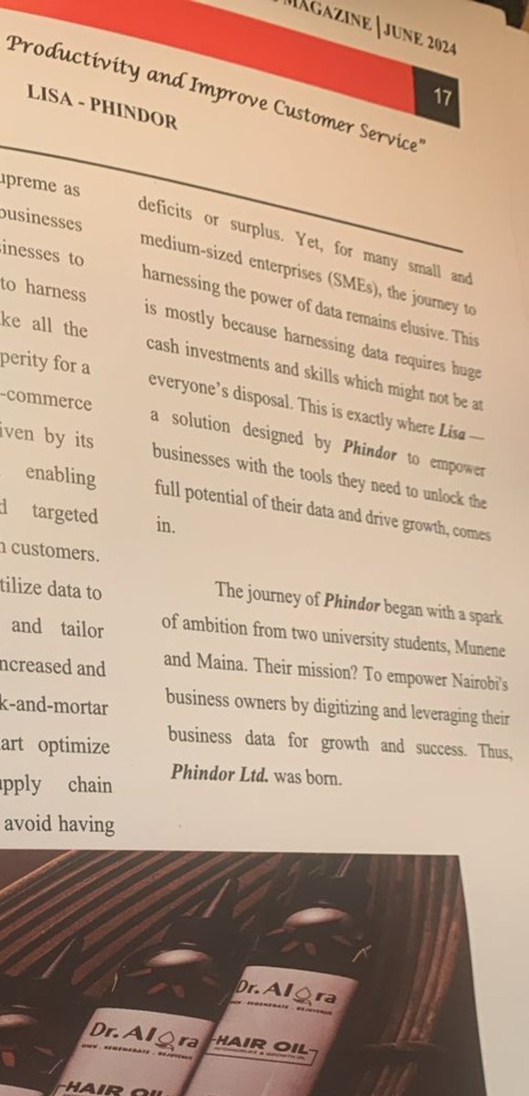 Last year we built a really useful data aggregation and analytics tool which is where #lisa is built  on.

Find it on the latest edition of <a href="/CitamVrdKE/">CITAM VALLEY ROAD</a> Business Magazine.

Get the tool here phindor.com