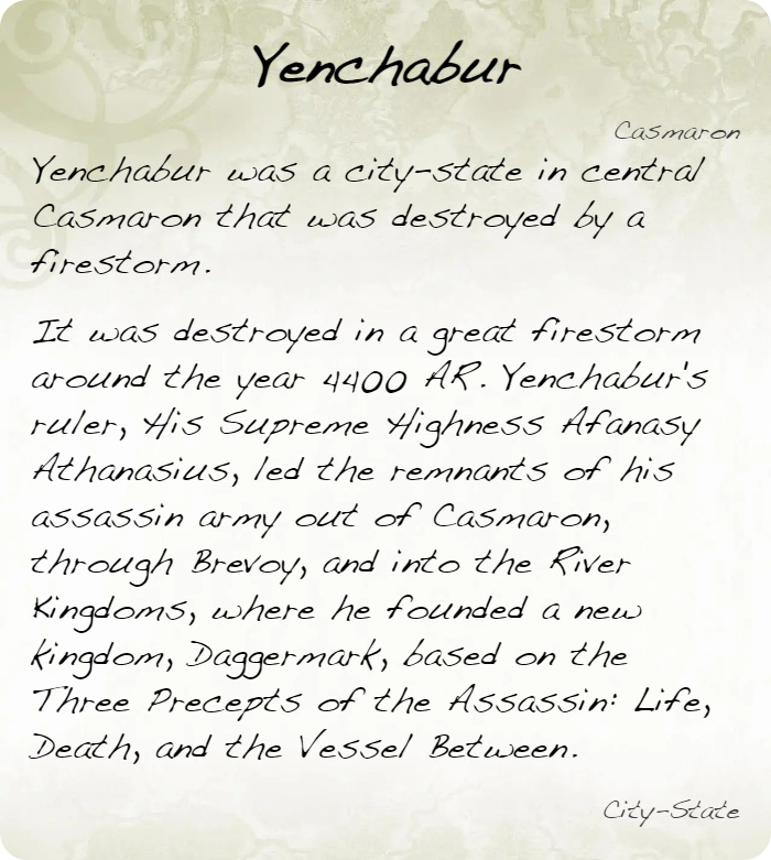 GolarionToday's tweet photo. Yenchabur, Casmaron
https://t.co/NFutercFQT
#Yenchabur #Casmaron #Daggermark #AfanasyAthanasius #ThreePreceptsOfTheAssassin https://t.co/hnlUx2Llt9