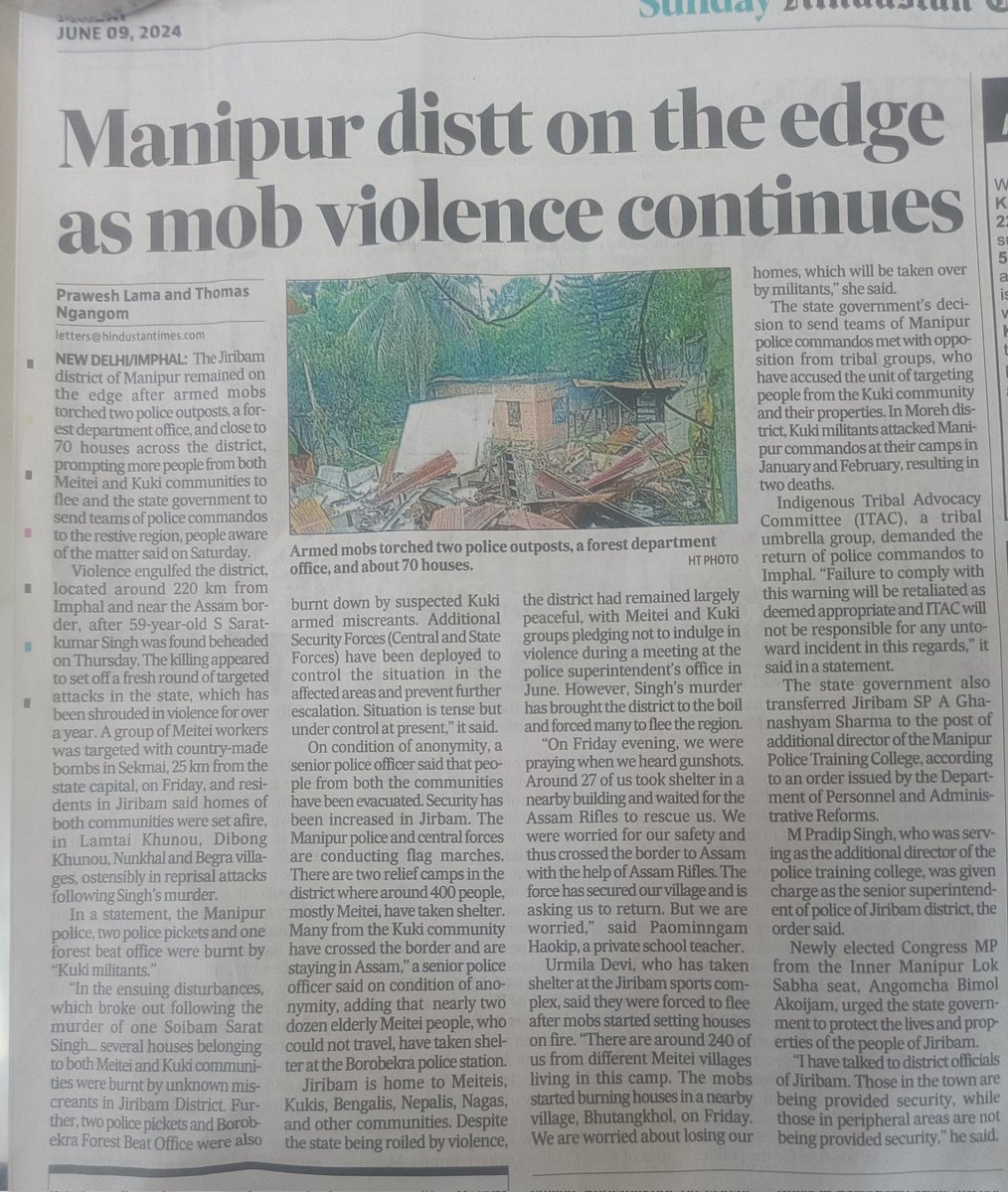 First savage Kukis kill a Meitei man at #Jiribam. Their militants then attack 2 state police outposts, coming by boats! Then this non descript Kuki organisation asks state police force not to enter in their 'jurisdiction areas'. 
When the refugees have started having such areas?
