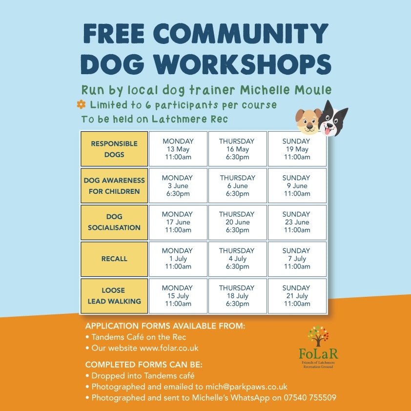 Free Community Dog Workshop this morning at Latchmere  Recreation Ground  KT2 5TT, 11:00am,responsible dog ownership which is obviously the priority to keep everyone safe.