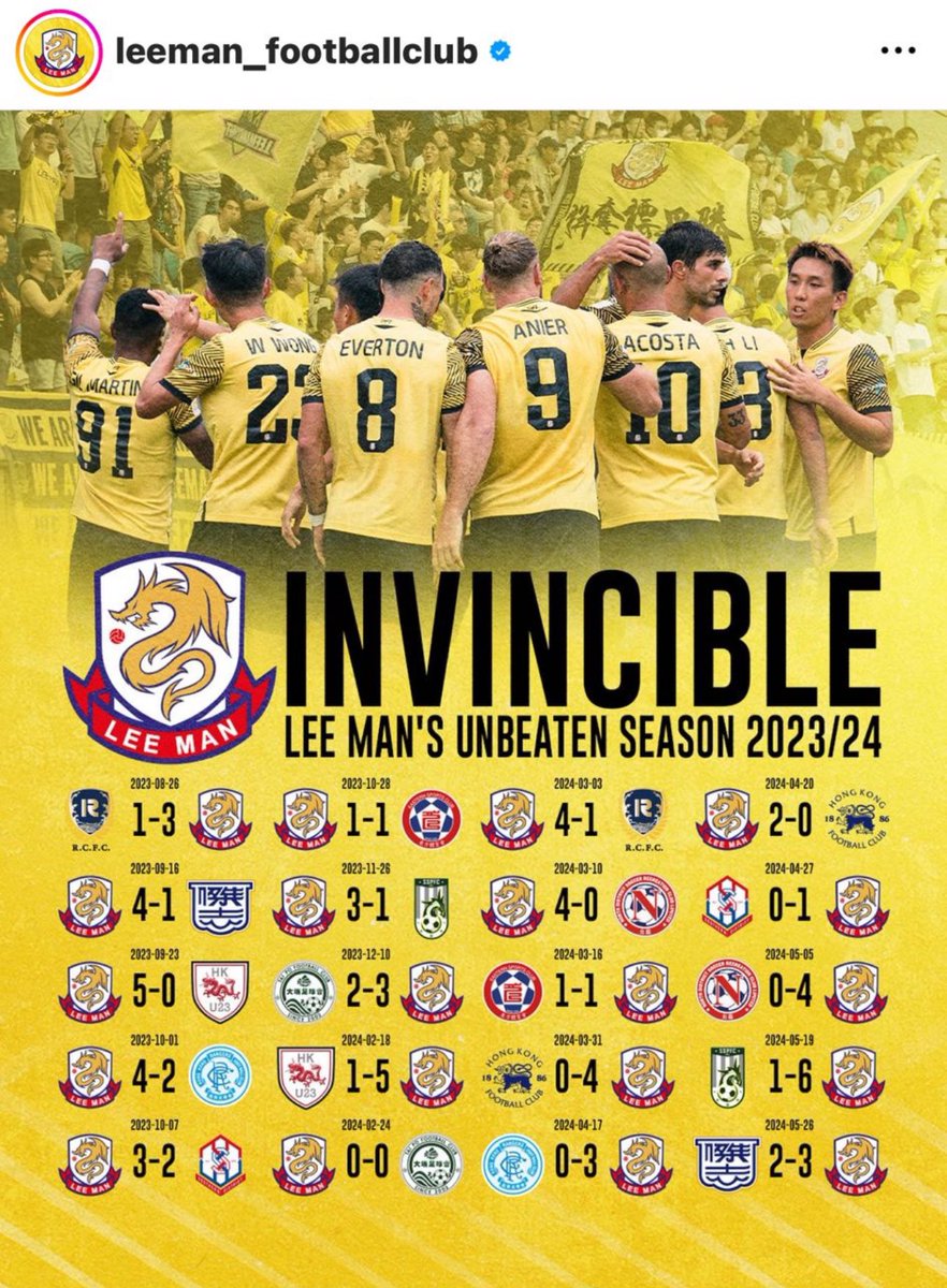 _DB7K's tweet photo. Lee Man FC 2023/24 season is complete ⚽️🏆

#HKPL champions 
#ACL 2 qualification 
Asian Football Confederation (AFC)  
#Invincibles #unbeaten 

Now the real work begins , the motivation has been clear , now the discipline will define our progress on the big stage ! https://t.co/Ghn1voOssZ