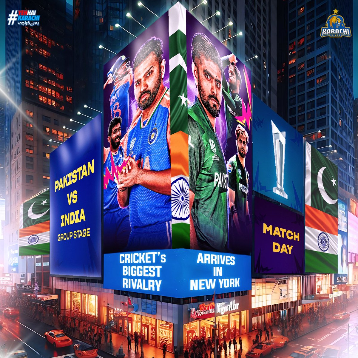 𝗧𝗵𝗲 𝗯𝗶𝗴𝗴𝗲𝘀𝘁 𝗿𝗶𝘃𝗮𝗹𝗿𝘆 𝗶𝘀 𝗯𝗮𝗰𝗸! 🔥 

The temperatures are about to rise in New York as the two Asian giants face off! 🤜🤛

Play your heart out, Pakistan! 🇵🇰 💚

#YehHaiKarachi | #T20WorldCup | #INDvPAK