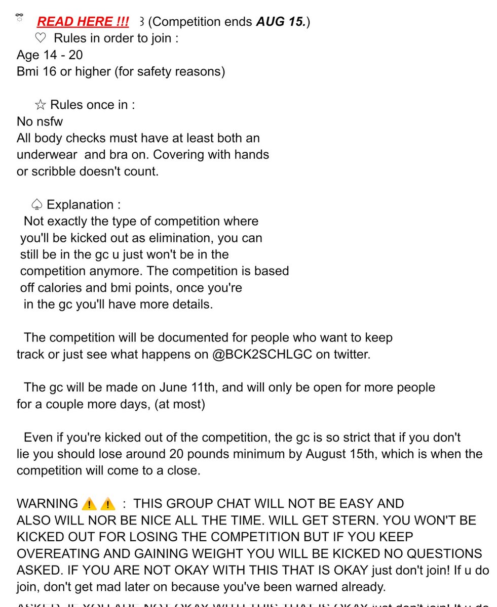 ୨୧  BACK TO SCHOOL •
    Strict toxic #Edtwt Gc ]
— summer competition gc

  ☆☆ATTENTION : this isnt the usual ed
  gc that gets dry in a week. As long as you don't 
lie / cheat , U will lose 15 lbs at LEAST guarenteed. 

Account : @Bck2schlgc 

follow me, ♡ / ↻ / 💬 to join