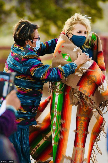 md_babu69370's tweet photo. Timeless photo of when the First Lady was gifted a blanket from the Navajo Nation. The highest honor an Indigenous community can ever bestow — to a non-Native ally.   Wishing Dr. Jill Biden a beautifully blessed birthday.  https://t.co/f99x9mREAD https://t.co/CB7ORU1T5p