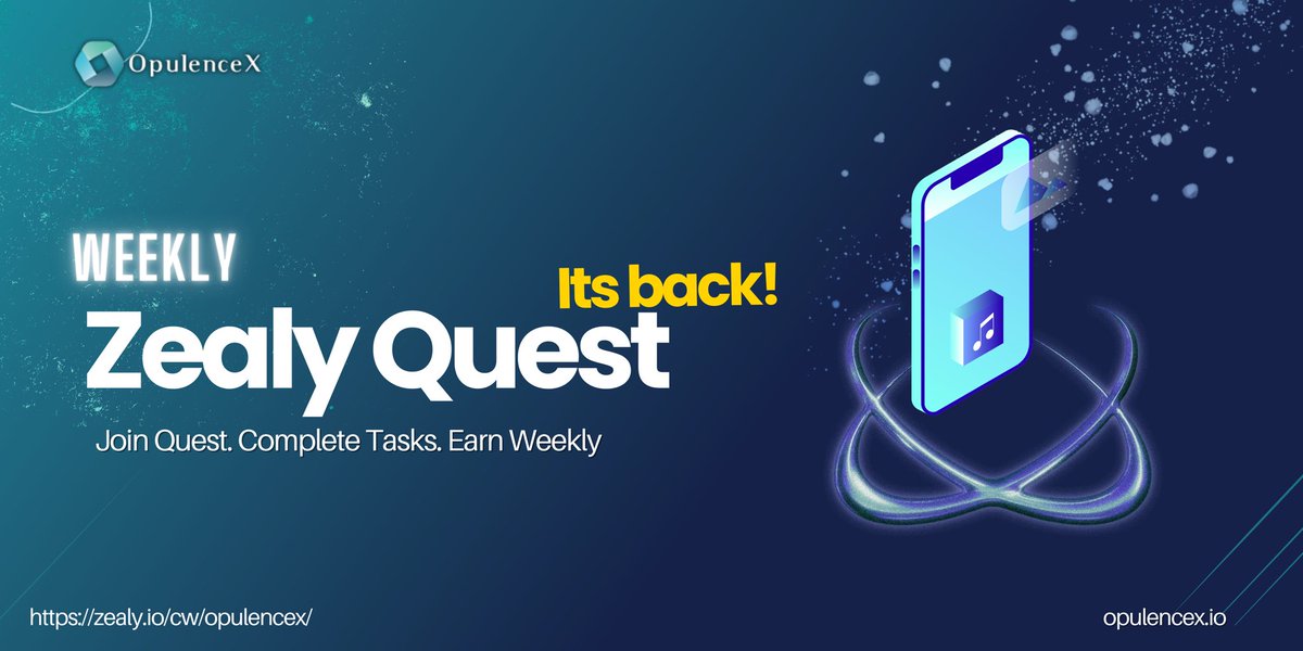 The OpulenceX Zealy Quest is back! 🥳
New Quest will start in less than 5 hours!

Join the Zealy Sprint from June 9 to June 16, 2024 starts at 12PM UTC.

Prizes (min. 100XP to qualify)
🥇Top 1 - 20 XRP
🏅 Top 2 to 5 - 10 XRP each

Join this epic quest!👇
zealy.io/cw/opulencex/