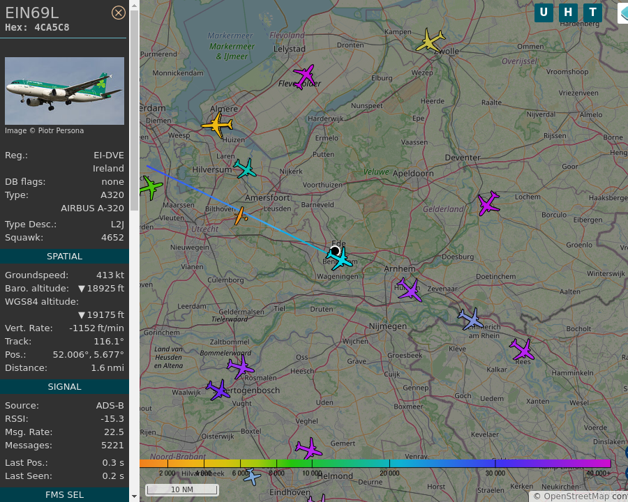 AboveEde's tweet photo. #EIN69L EI-DVE A320 214 Aer Lingus DUB-DUS Dublin Airport to Dusseldorf Airport: 0.9 mi away @ 19175 ft and 76.6° frm hrzn, heading SE @ 460.4mi/h 07:22:04. #MovingQuickly #ADSB #dump1090 https://t.co/dhcUehJtmb