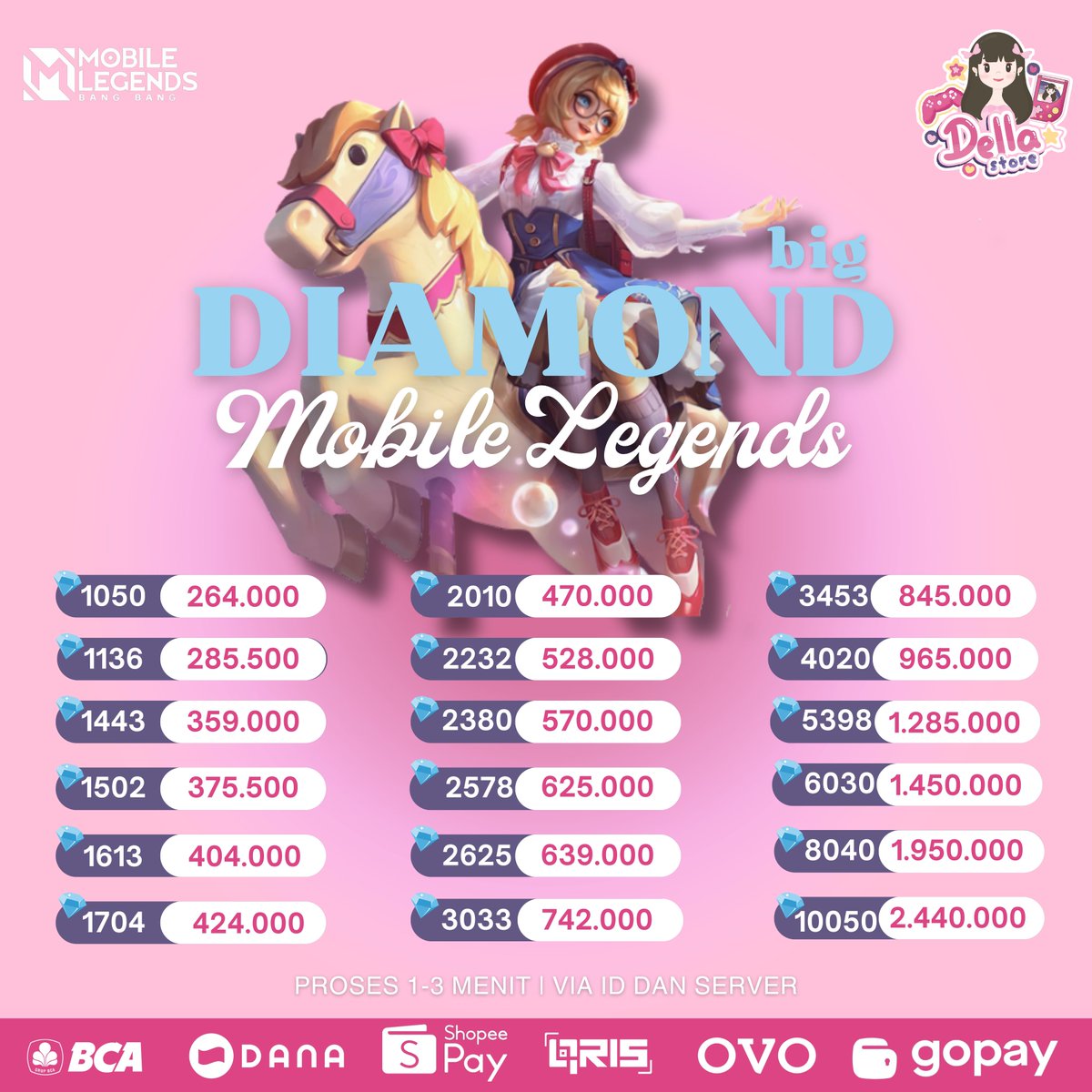 stradivearius's tweet photo. ⠀

PROMO DIAMOND MLBB 💎

⋅ via id dan server 
⋅ proses fast 1-2 menit
⋅ promo limited stock 

for more info : check #testidella 📂

📲 order via dm (mt after dm) 
fast respon — https://t.co/TJ2TxnclnE

⠀ https://t.co/IfIc00ick4