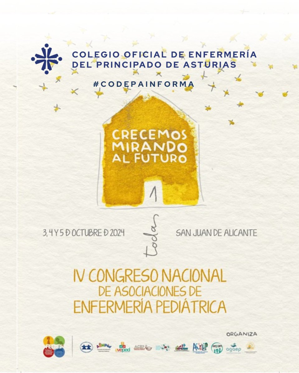 CODEPAsturias's tweet photo. #codepainforma IV Congreso Nacional de Asociaciones de Enfermería Pediátrica, con el lema “Crecemos mirando al futuro” y, que tendrá lugar del 3 al 5 de octubre de 2024 en San Juan de Alicante.
Más información: https://t.co/ezuXIv9YKP https://t.co/sNwrUZQnOI