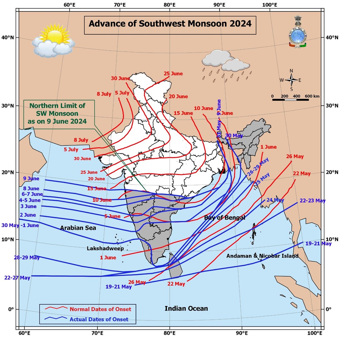 -&gt; Southwest Monsoon has further advanced into remaining parts of central Arabian Sea, some parts of north Arabian Sea, some more parts of Maharashtra (including Mumbai) today, the 09th June 2024.     1/2