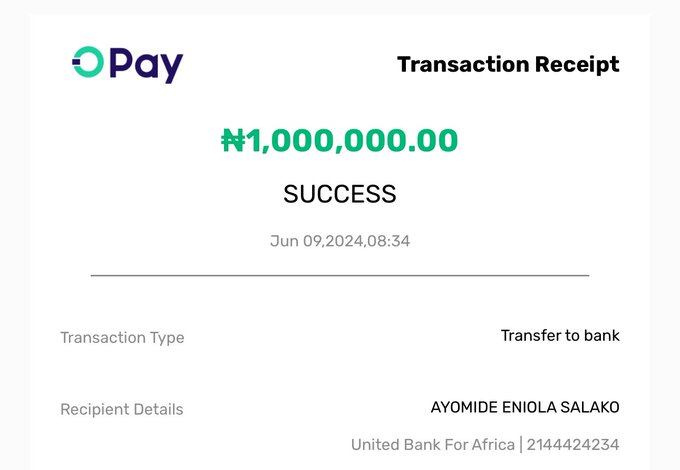 Sir Dickson (@wizarab10) on Twitter photo I can confirm that <a href="/AjeboDanny/">D A N N Y πͺ</a> and <a href="/WisdomMatic/">Big Wiz π§Έππ°</a> have sent a combined N6 million to #PeopleHelpingPeople account.
The money will be distributed to the beneficiaries tonight.
If anyone is willing to donate to the cause, this is the account number:
UBA
Salako Ayomide Eniola I can confirm that <a href="/AjeboDanny/">D A N N Y πͺ</a> and <a href="/WisdomMatic/">Big Wiz π§Έππ°</a> have sent a combined N6 million to #PeopleHelpingPeople account.
The money will be distributed to the beneficiaries tonight.
If anyone is willing to donate to the cause, this is the account number:
UBA
Salako Ayomide Eniola