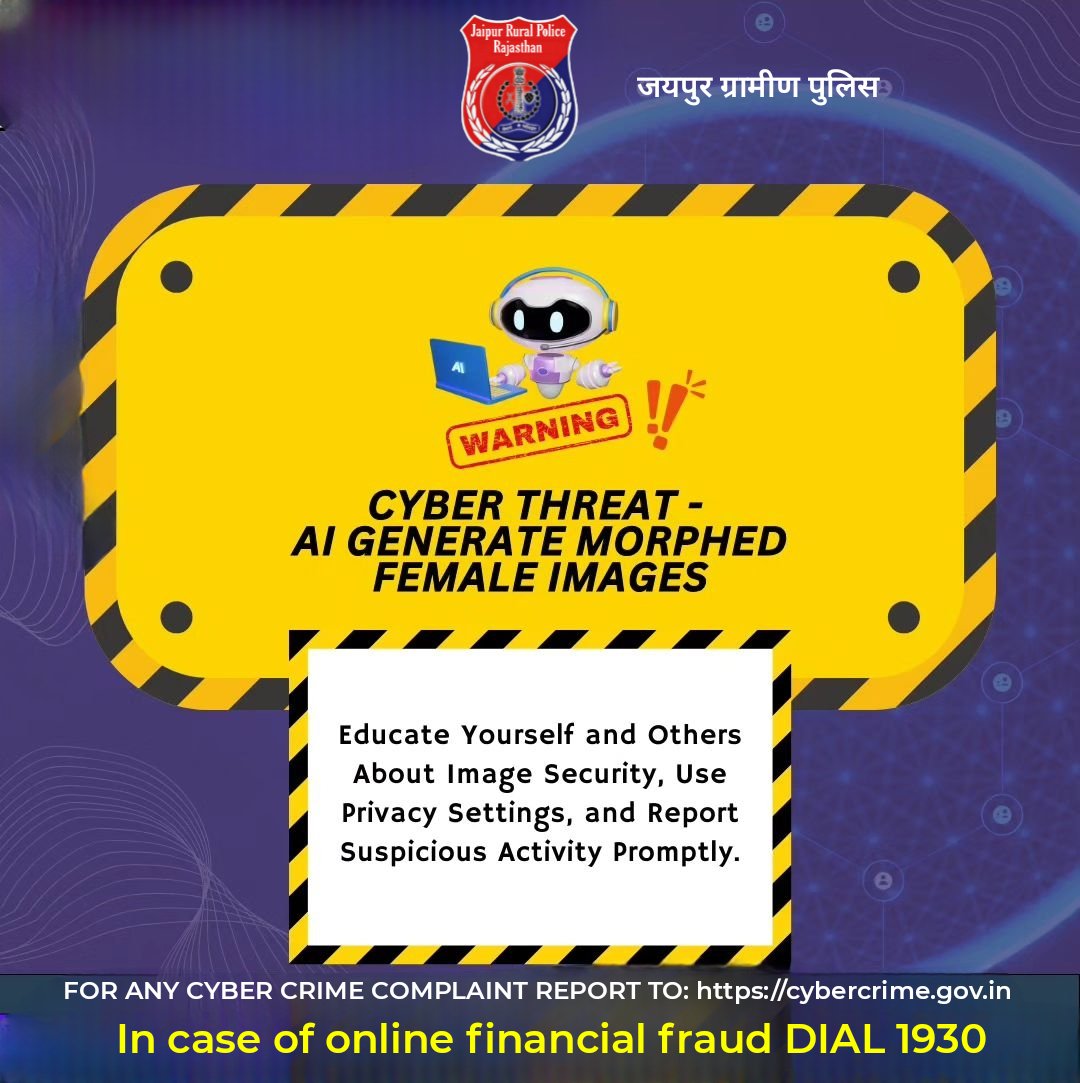 JprRuralPolice's tweet image. Be cautious of scams using manipulated photos for fraudulent purposes. Verify the source before sharing or engaging. 

#14C #MHA #Cyberdost #Cybersecurity #CyberSafeIndia #Cybercrime #DigitalSafety