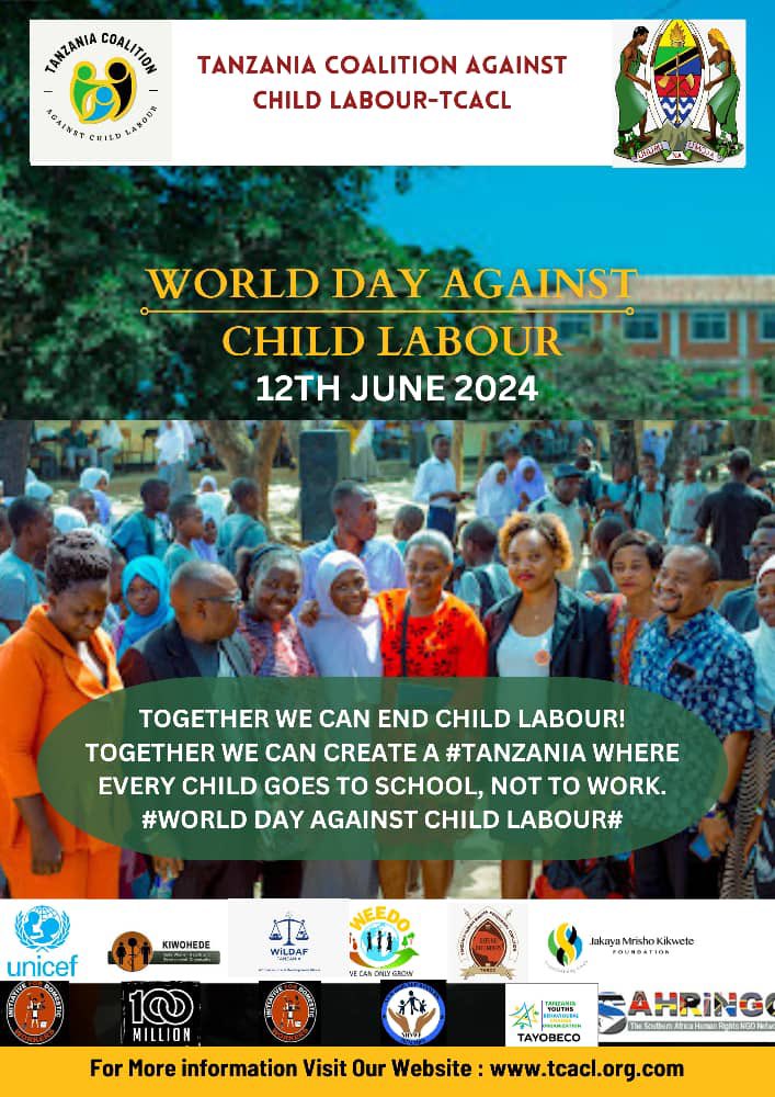 TOGETHER WE CAN END CHILD LABOUR!
TOGETHER WE CAN CREATE A # TANZANIA WHERE EVERY CHILD GOES TO SCHOOL, NOT TO WORK.
#worlddayagainstchildlabour2024
#worlddayagainstchildlabour2024