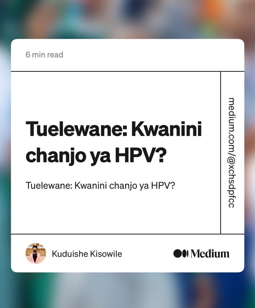 Kudu_ze_Kudu's tweet photo. Maisha yangu yote nimesikia swali moja likirudiwa mara kwa mara kila mada za matibabu zinapoibuka; kwanini hakuna chanjo ya kansa?
Haya chanjo ya kansa ya mlango wa kizazi hii hapa; tuipokee, iwafikie walengwa.

SOMA ZAIDI: https://t.co/Q5uM0aQOsd
#DaktariMwandishi https://t.co/AyY3AJBtpn