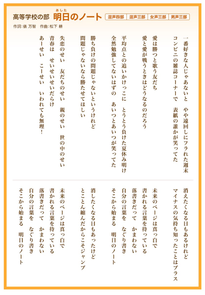 俵万智が書いたNコンの課題曲の歌詞、すごい。