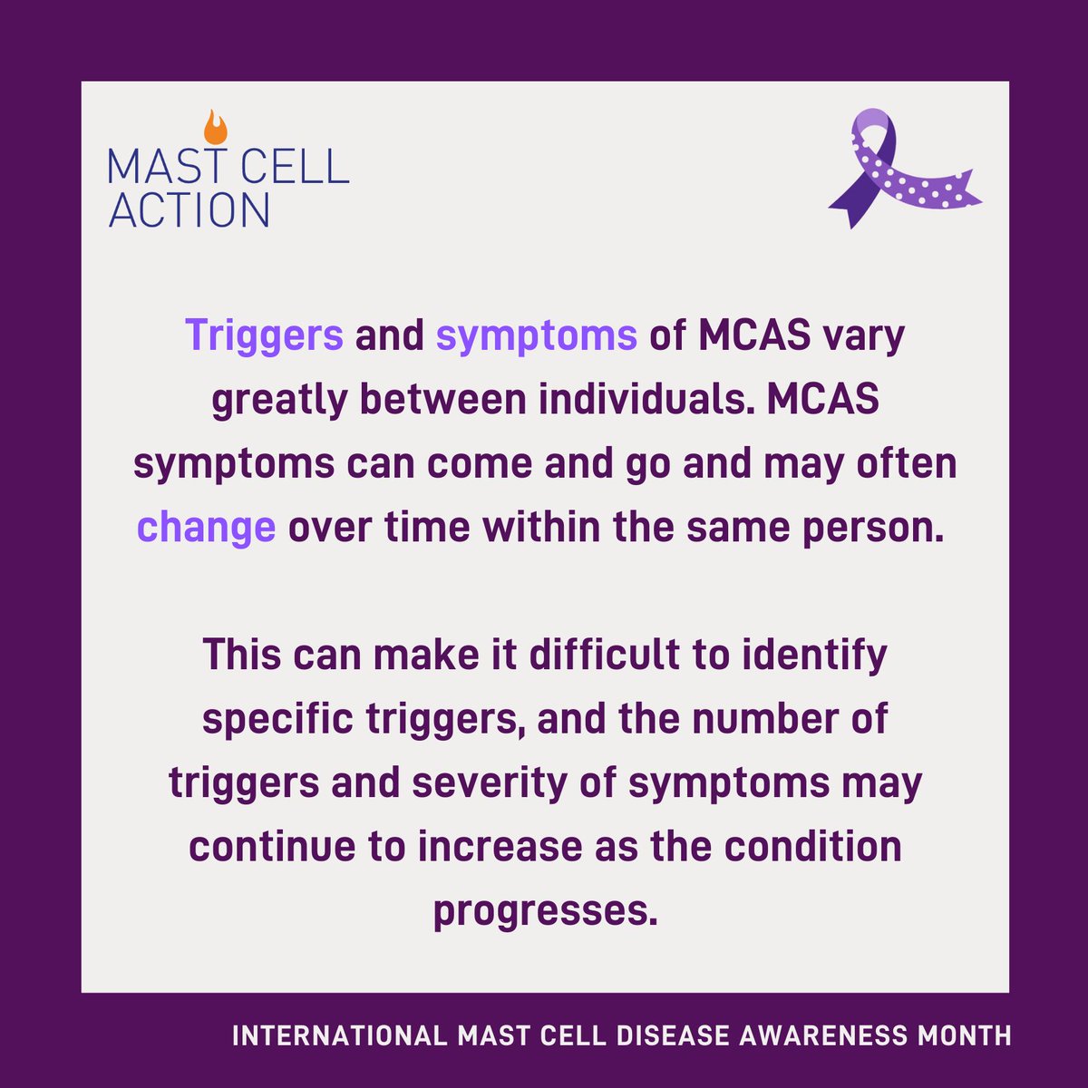 It’s International Mast Cell Disease Awareness Month. Today’s activity is to share a fact about MCAS on social media. Choose from one of our graphics, or add your own! Don’t forget to tag @mastcellaction #mcasaware
