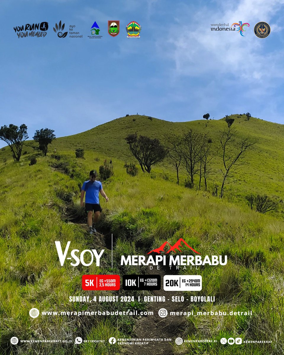 KemenPariwisata's tweet image. Sobat pecinta Trail Running, mana suaranya? 🔊

Merapi Merbabu de Trail, race event perdana lari trail yang diselenggarakan di Gunung Merbabu via Selo desa Genting, Selo Boyolali, Jawa Tengah. 

Are you ready??? Menghadapi rute menantang nan mempesona Gunung Merbabu 3145m,…
