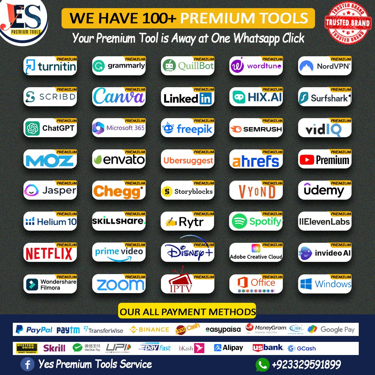 Freelancer_302's tweet photo. @balochi5252 All Premium accounts available for sale 🛒
*Direct WhatsApp👇🏻 https://t.co/Y0C2aZ0fHA
1️⃣ #Quillbot premium

2️⃣ #Grammarly Premium

3️⃣ #Turnitin Premium

4️⃣ #Copymatic

5️⃣ #jesper

6️⃣ #Copyai

7️⃣ #semrush

8️⃣ #MozPro

9️⃣ #Retry

1️⃣0️⃣ #Copyscape

1️⃣1️⃣ #Wordtune

1️⃣2️⃣ #Netflix https://t.co/f9D6fl5Fw3
