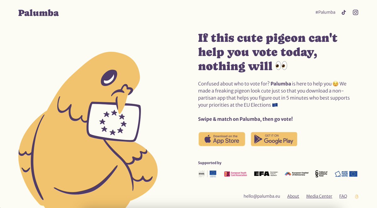 Who should I vote for? Pour qui voter ? When soll man wählen? Na kogo głosować? ¿Por quién votar? Pe cine sa voteze? Per chi votare? Kime oy verilecek? Ποιον να ψηφίσετε; За кого да гласувам?

Swipe &amp; match in 4 min on #Palumba, then go #UseYourVote!

👉 palumba.eu