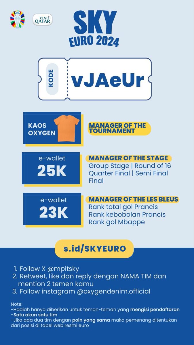 SKY-EURO 2024
Pendaftaran GRATIS: s.id/SKYEURO
Join Liga: s.id/JoinSKY
Hadiah untuk Manager of the Stage, Manager of the Les Bleus, Manager of the Tournament! (T-Shirt &amp; E-Wallet) 

cc <a href="/pisangij01/">FPL Liga Pisangijo</a> <a href="/KoFPLI/">Komunitas FPL Indonesia</a>