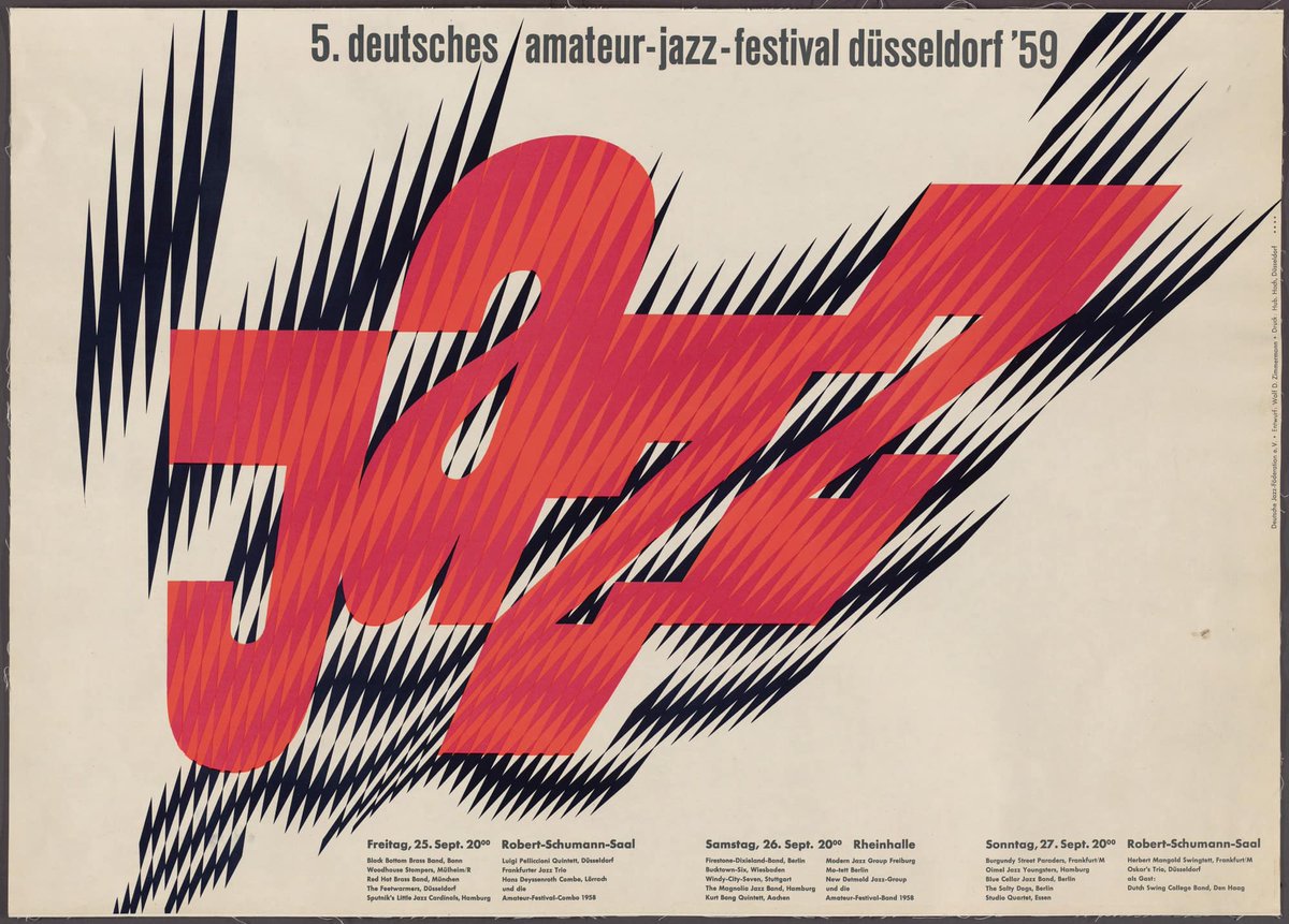 DesignReviewed's tweet photo. Wolf Zimmerman 1959-1962 Jazz festival posters via MoMA The Museum of Modern Art
subscribe to the Design History newsletter for more inspiration https://t.co/ROp206KlSf
#jazz #zimmerman #posterdesign https://t.co/zNAc2YcQtB