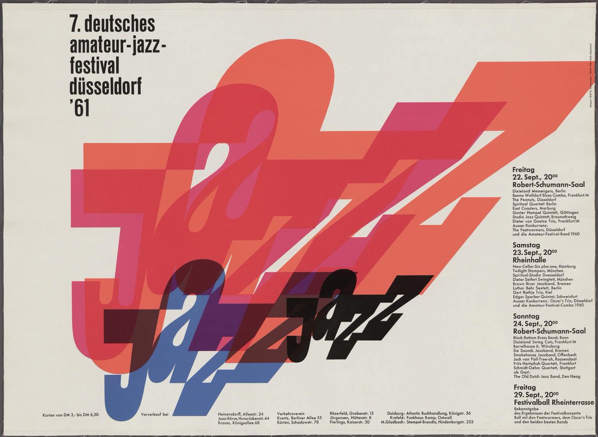 DesignReviewed's tweet photo. Wolf Zimmerman 1959-1962 Jazz festival posters via MoMA The Museum of Modern Art
subscribe to the Design History newsletter for more inspiration https://t.co/ROp206KlSf
#jazz #zimmerman #posterdesign https://t.co/zNAc2YcQtB