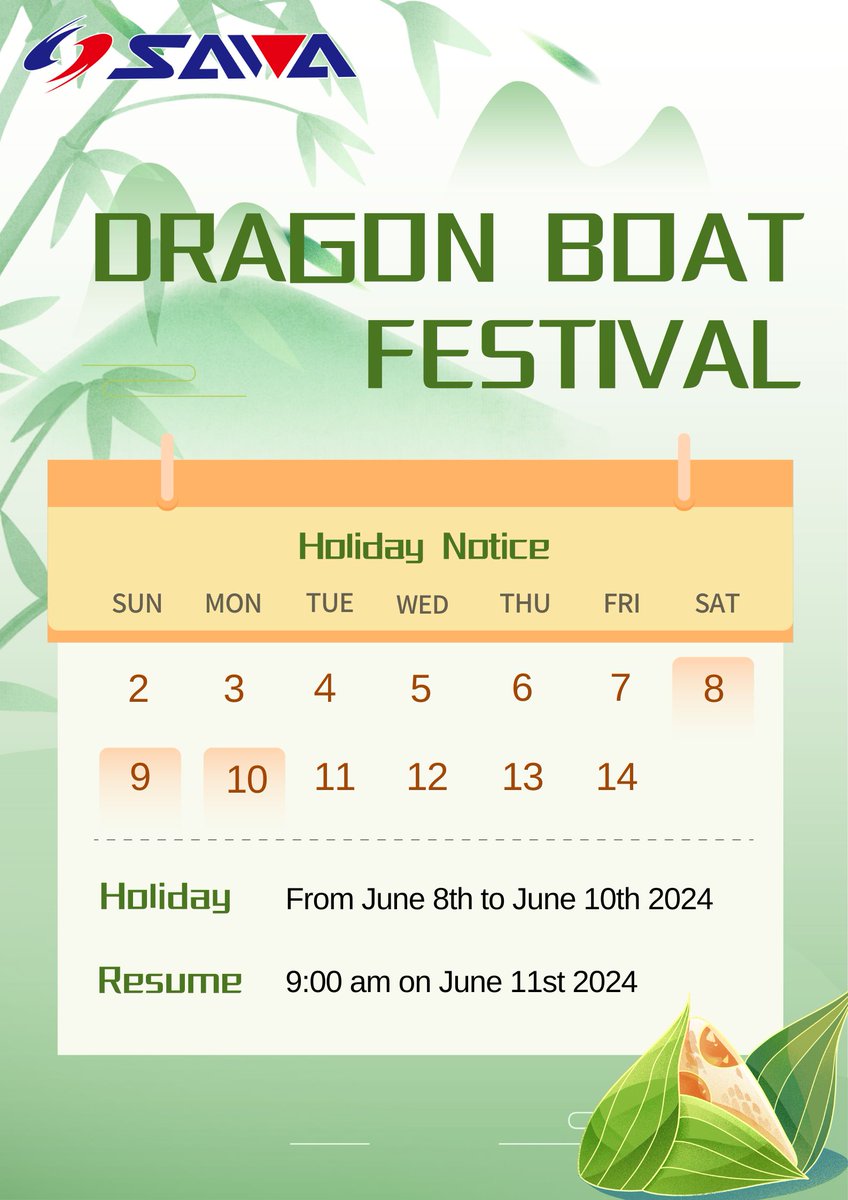 SawaAbrasives's tweet image. 🌿🐲The Dragon Boat Festival is coming!🐲🌿🎉

We wish your life is as sweet as sticky rice dumplings! 🌹We also wish you a happy and healthy Dragon Boat Festival!🎊
#SAWA #dragonboatfestival #cutoffwheel #grindingwheel