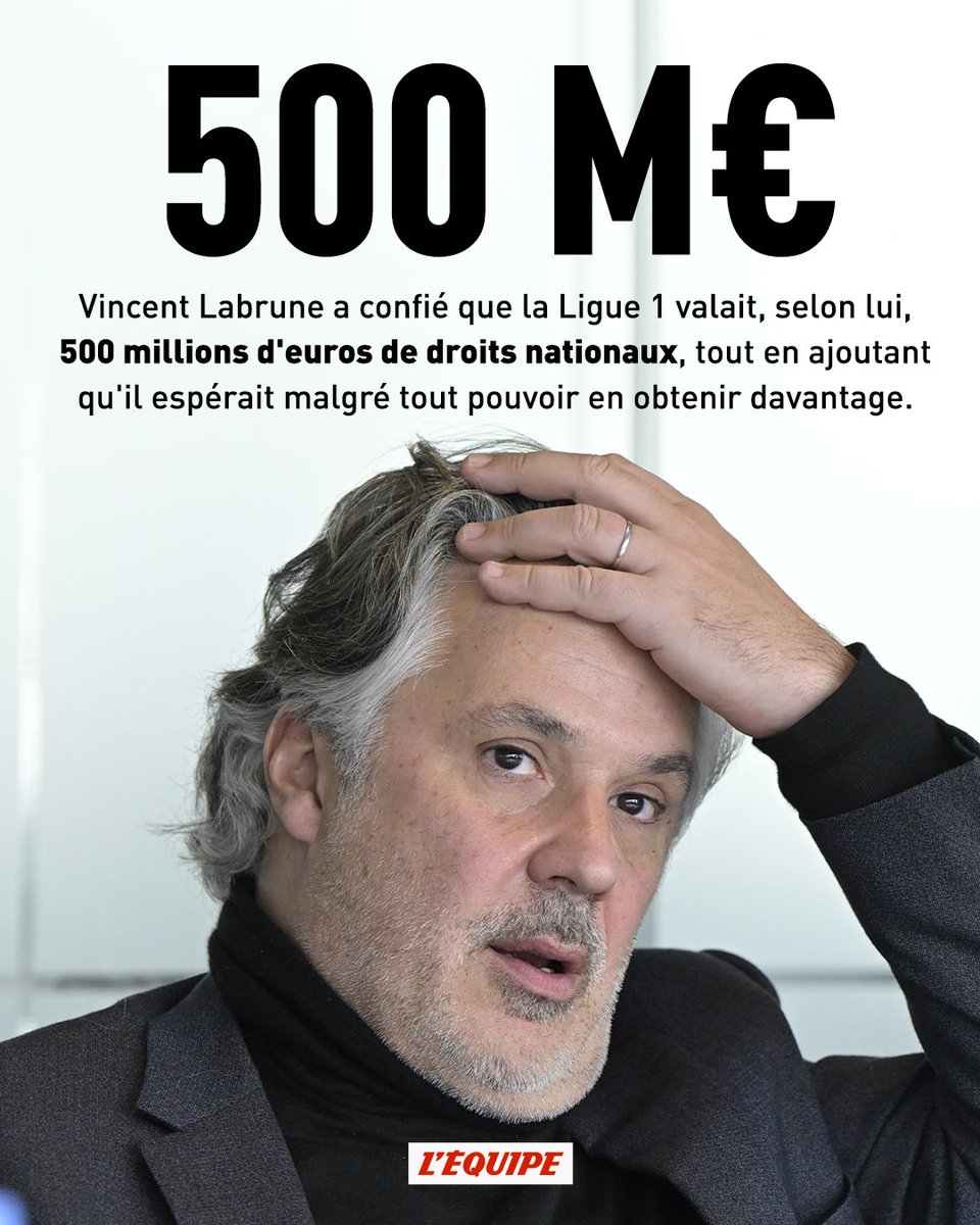 lequipe's tweet photo. Vincent Labrune revoit ses ambitions à la baisse pour les droits TV de la Ligue 1

Devant le comité exécutif de la FFF, le président de la LFP a reconnu que la réalité du marché obligeait à revoir à la baisse les ambitions initiales sur les droits de la L1 https://t.co/W8YFgxrnmc https://t.co/kGPJzYr7fS