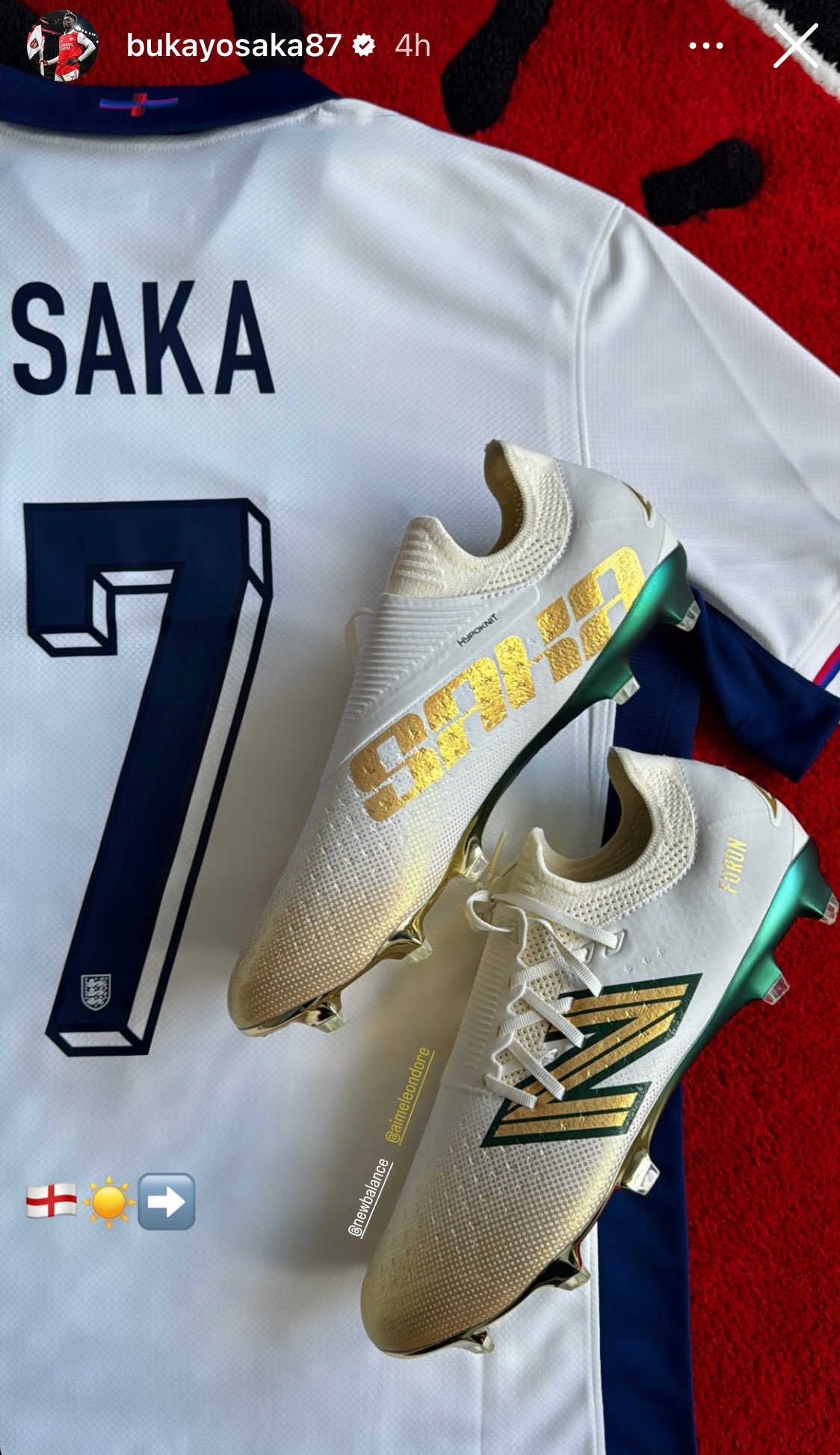 afcstuff on X Bukayo Saka s customised New Balance x Aime Leon Dore football boots for Euro 2024. https t fKk3gXbvVC X