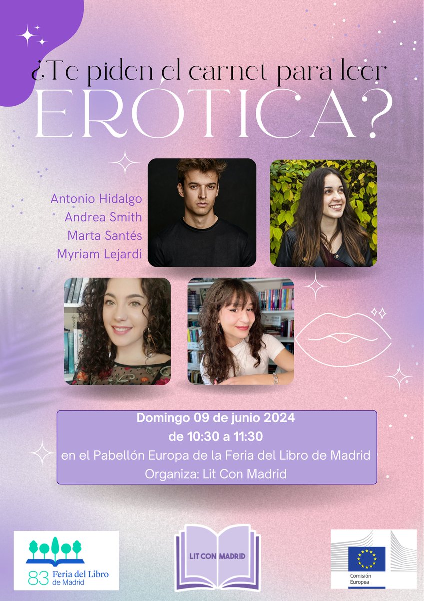 LitConMadrid's tweet photo. ¿Te piden el carnet para leer erótica? 📚 En esta #LitConMadrid hablaremos de este tema tan picante🌶 junto a las autoras #AntonioHidalgo, #MyriamMLejardi @andrealetitbe y @Marta_Santes 🌟
#LCM24 #FLM24 #PabellónEuropa https://t.co/5JdSEg8hin
