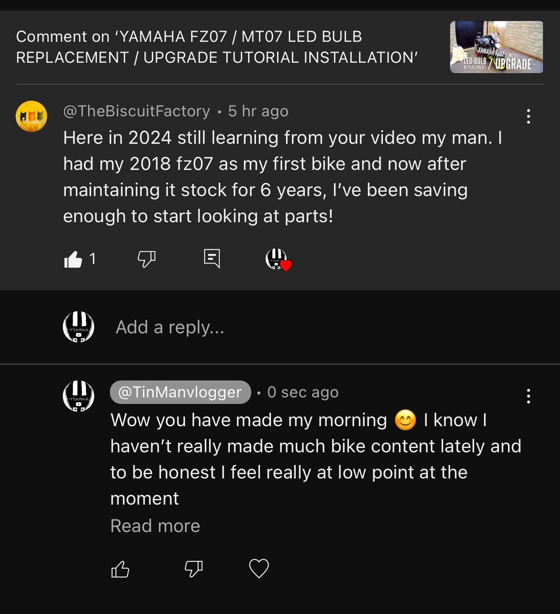 Well that’s me in a fantastic mood for the rest of the day 😁 comments like this are better than coffee #motovlogger