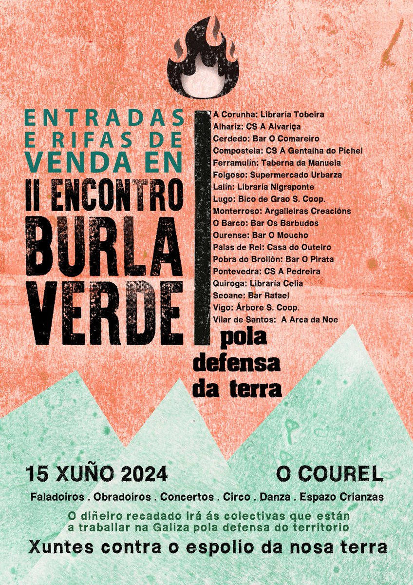 📣 Velaquí os puntos de venda das entradas colaborativas (5 €) para o II Encontro Burla Verde (O Courel 2024) ❗️

ℹ️ encontroburlaverde@gmail.com