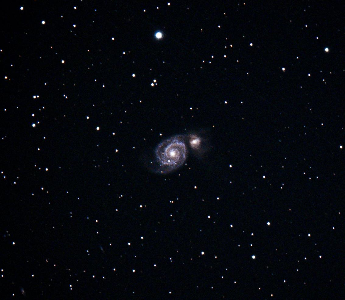 M51 Whirlpool galaxy taken from my garden last night. William optics z61 and ZWO 585mc. Stars are a bit bloated, now just realising that my new 585 camera has slightly different dimensions to the 385mc so think my back focus is out slightly. Still pleased with it though!
