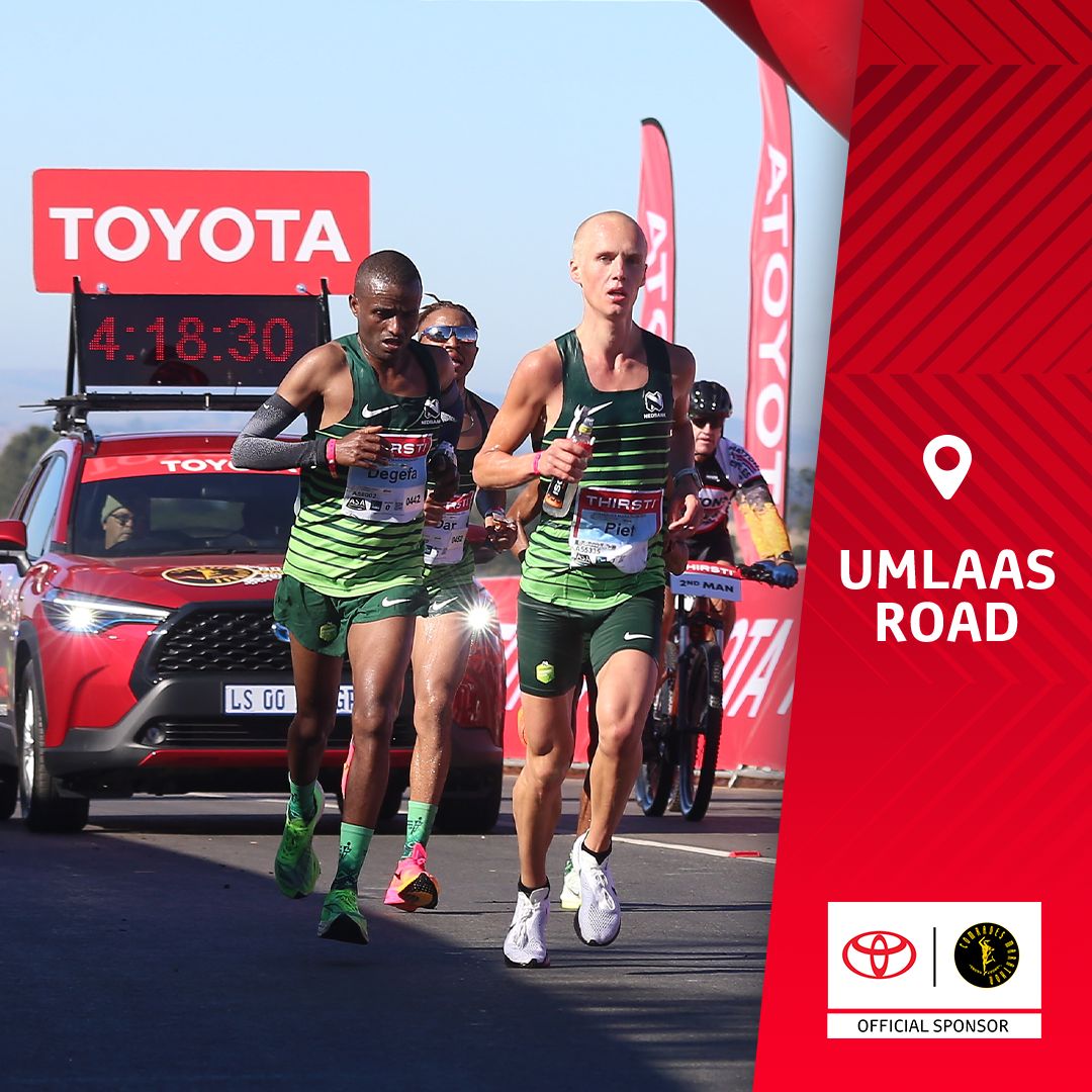 ToyotaSA's tweet photo. Umlaas Road is the @ComradesRace's highest point. The runners have conquered and continue to #CrossBoundaries reaching for the finish line. 💪🔥 #Comrades2024 #CrossBoundaries https://t.co/8tVJLxlNCu