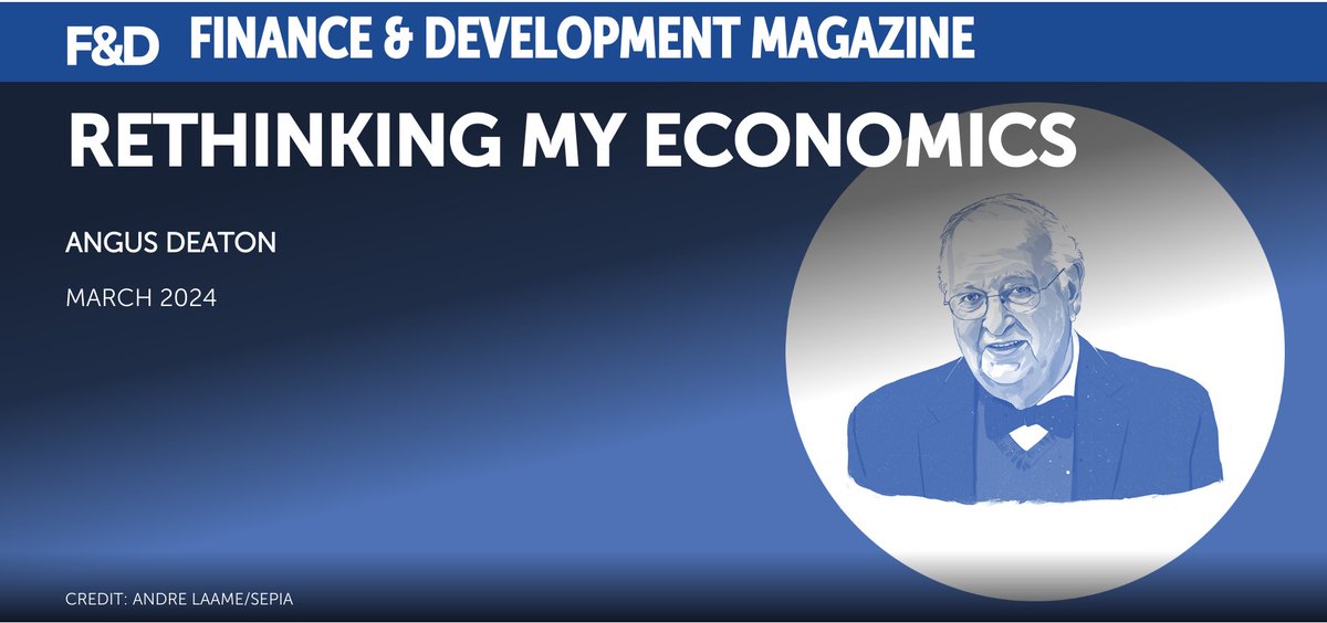 shaahin_a's tweet image. Recently, Angus Deaton wrote an IMF blog post on “rethinking his economics.” He openly acknowledged his shortcomings in the field. The appointment is significant because he is a Nobel laureate and a well-known mainstream economist. In his piece, he emphasizes how ⬇️