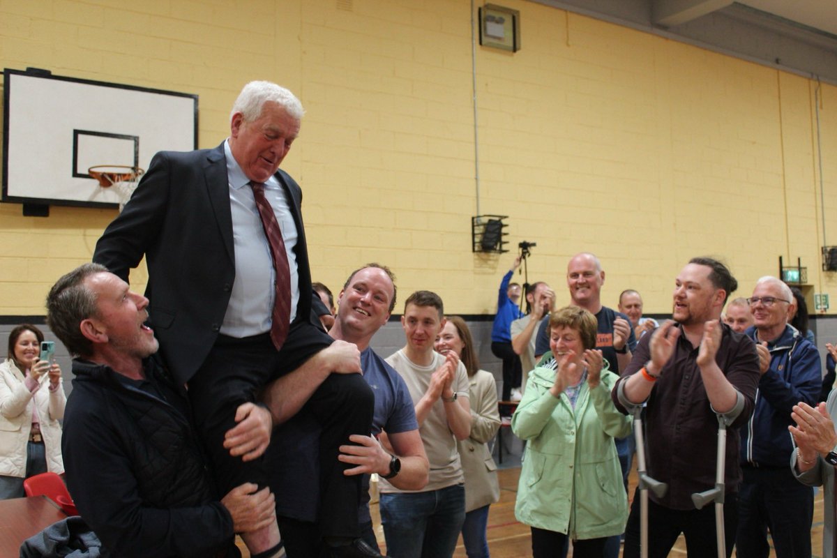Moate LEA poll topper Tom Farrell is hoisted shoulder-high n jubilant supporters.