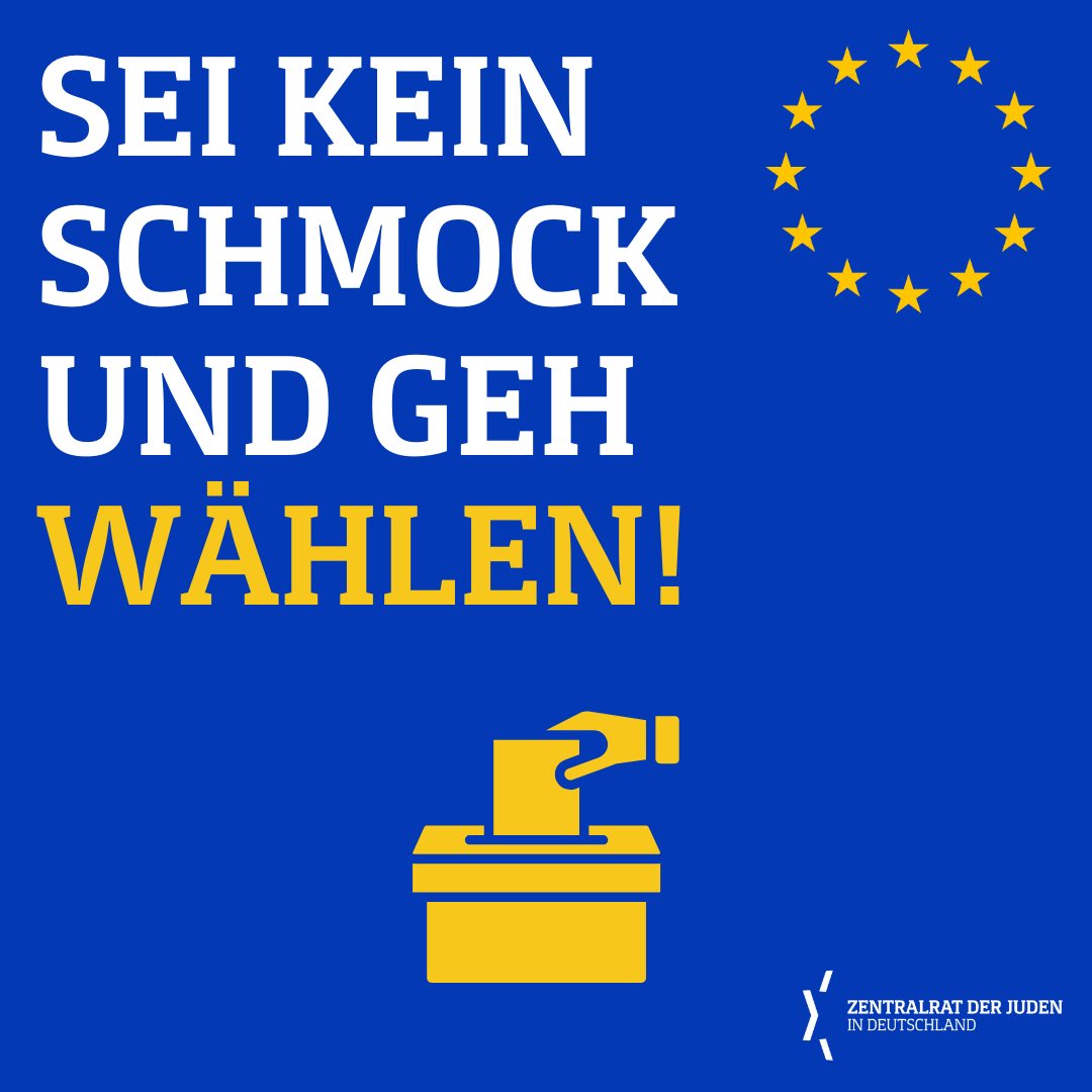Heut iz die #Europawahl! 
Es iz gor wichtig, az mir zoln ale gehn shtimen un unser shtim nutzen far a besere tsukunft. Yeder shtim iz wichtig un meg machen a groysn unterschied.

Zay nit kann Schmock!