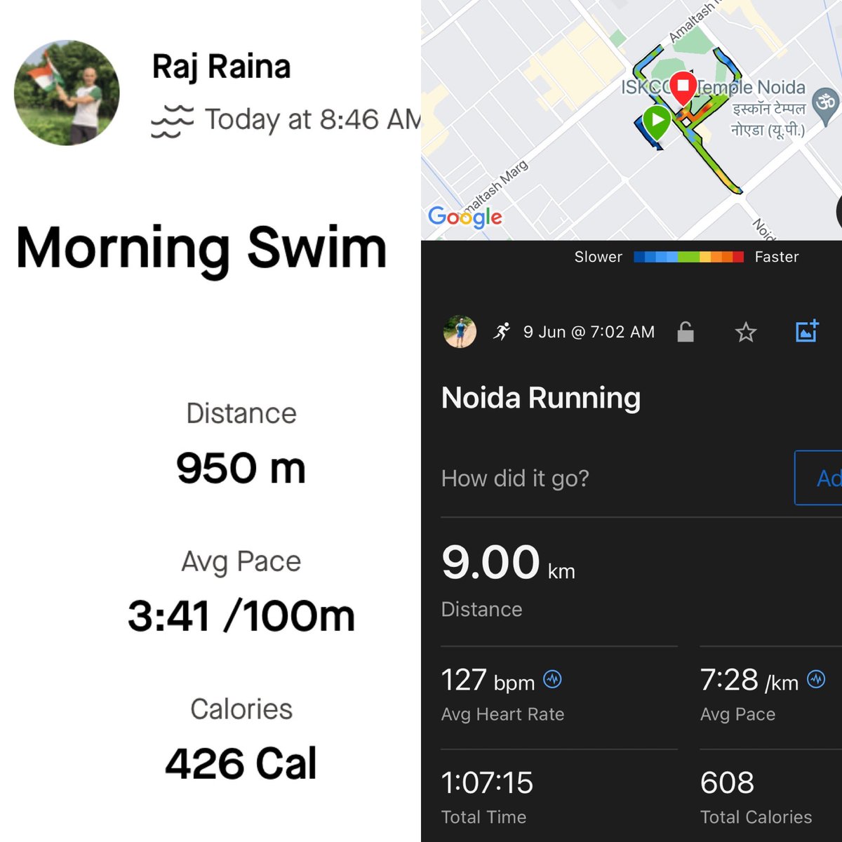 Sunday workout…. 9 Kms of run 🏃‍♂️ followed by 950 mtr of swim 🏊‍♂️ #running #swimming