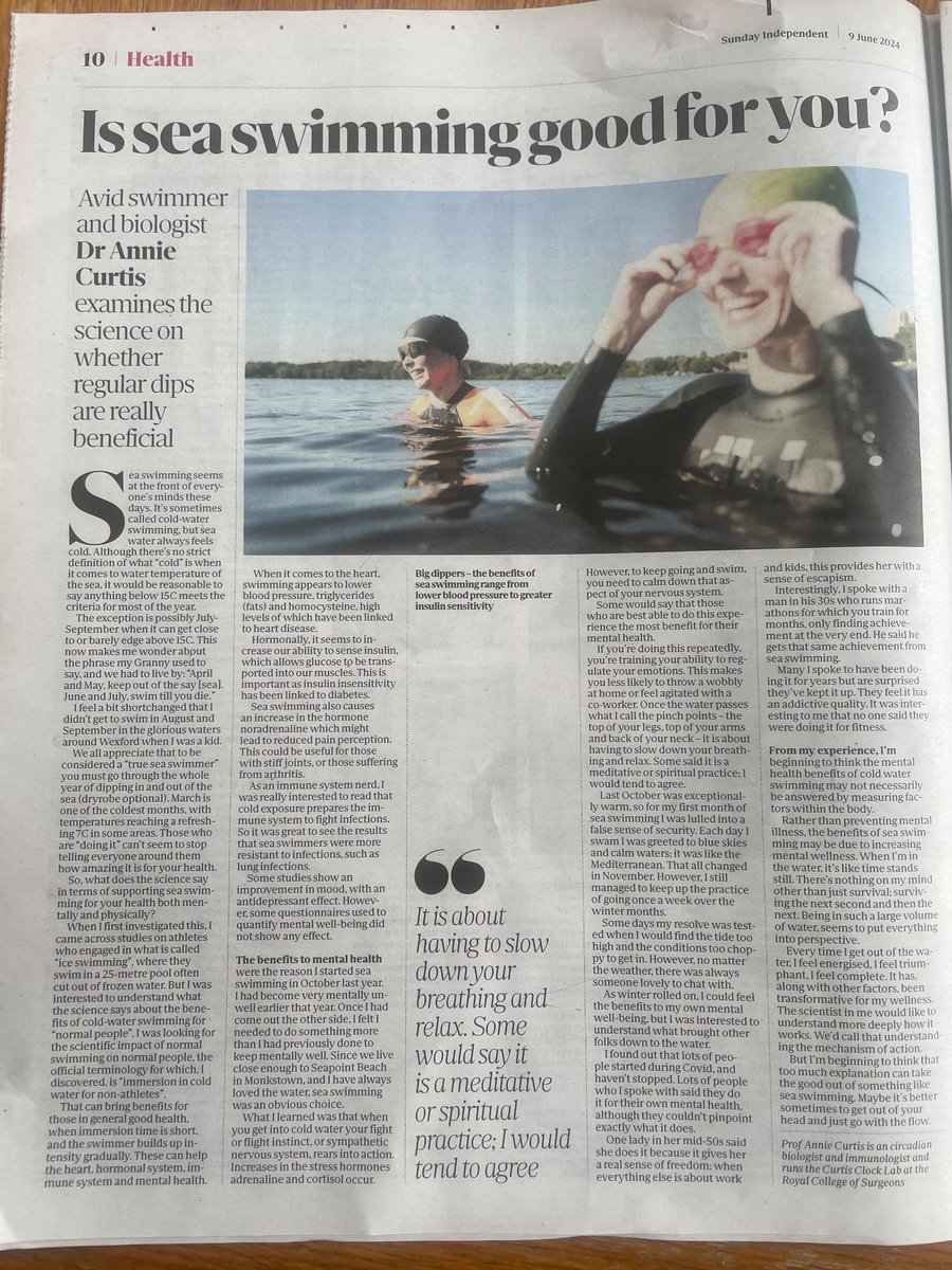 Annie Curtis - Clock Lab RCSI (@curtisclocklab) on Twitter photo Wrote this piece on the mental and physical benefits of sea swimming - get on your googles :)
<a href="/RCSI_Irl/">RCSI</a> <a href="/RCSIPharmBioMol/">RCSI School of Pharmacy and Biomolecular Sciences</a> <a href="/MentalHealthIrl/">Mental Health IRL</a> Wrote this piece on the mental and physical benefits of sea swimming - get on your googles :)
<a href="/RCSI_Irl/">RCSI</a> <a href="/RCSIPharmBioMol/">RCSI School of Pharmacy and Biomolecular Sciences</a> <a href="/MentalHealthIrl/">Mental Health IRL</a>