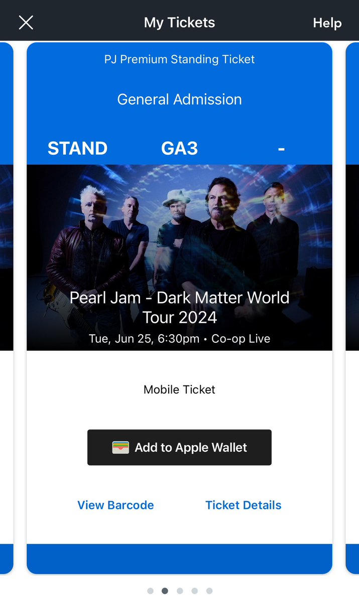 Hi guys 

Got 4 Premium Standing Tickets for <a href="/PearlJam/">Pearl Jam</a> at Co-Op Live (#Manchester) on Tuesday 25th June. Sadly, the old man still not up for 3 hours of standing. 

DM me if interested. 
Sx