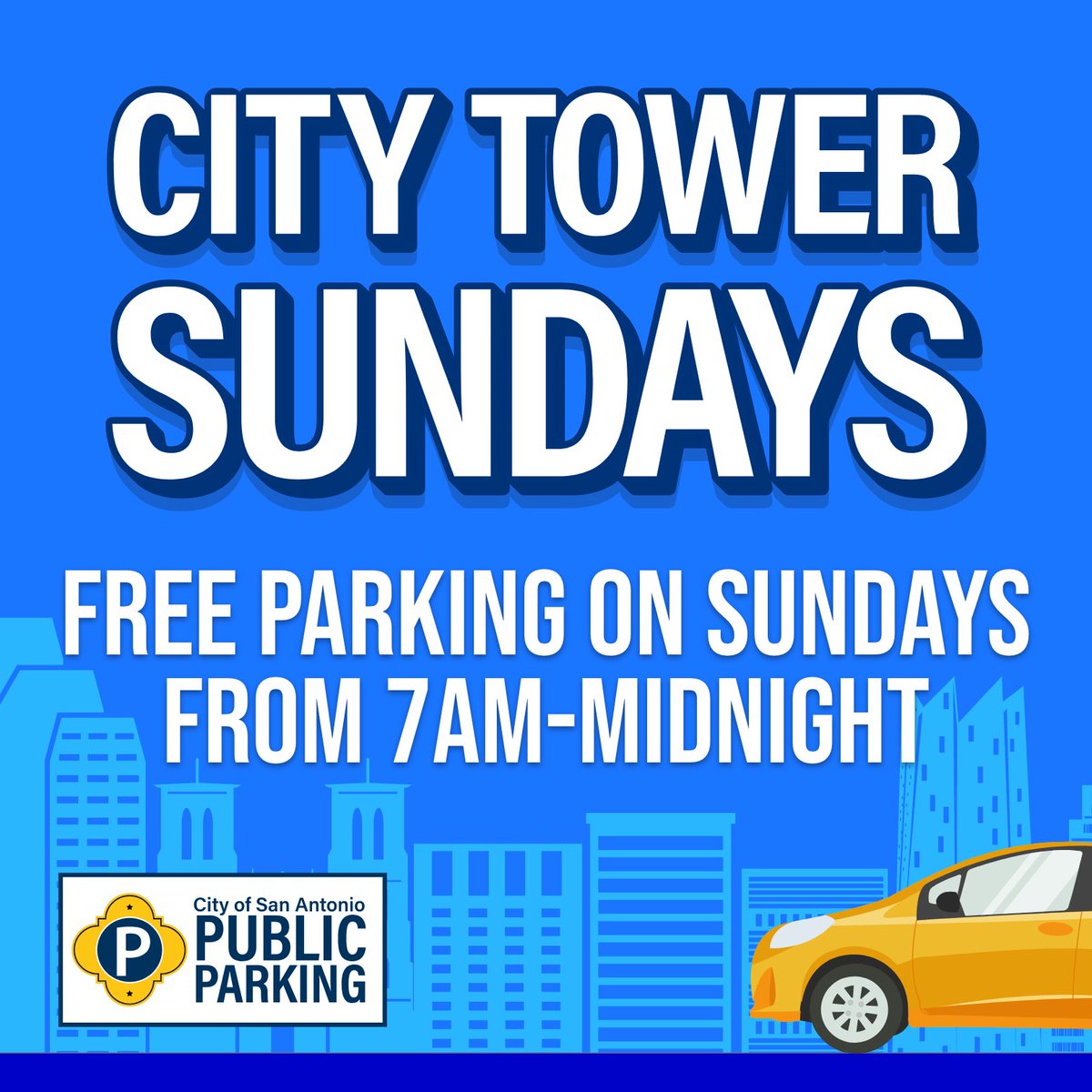 downtowncosa's tweet photo. City Tower Sundays! Enjoy FREE parking at the City Tower garage every Sunday from 7 AM to midnight! 🚙
📍 Address: 60 N. Flores, 78205; Clearance: 6’6”
🚶‍♂️ Walking distance to the River Walk: Just 3 to 5 minutes! ⛪ San Fernando Cathedral is right across the street! Happy Sunday! https://t.co/3RGZ6nbKiL